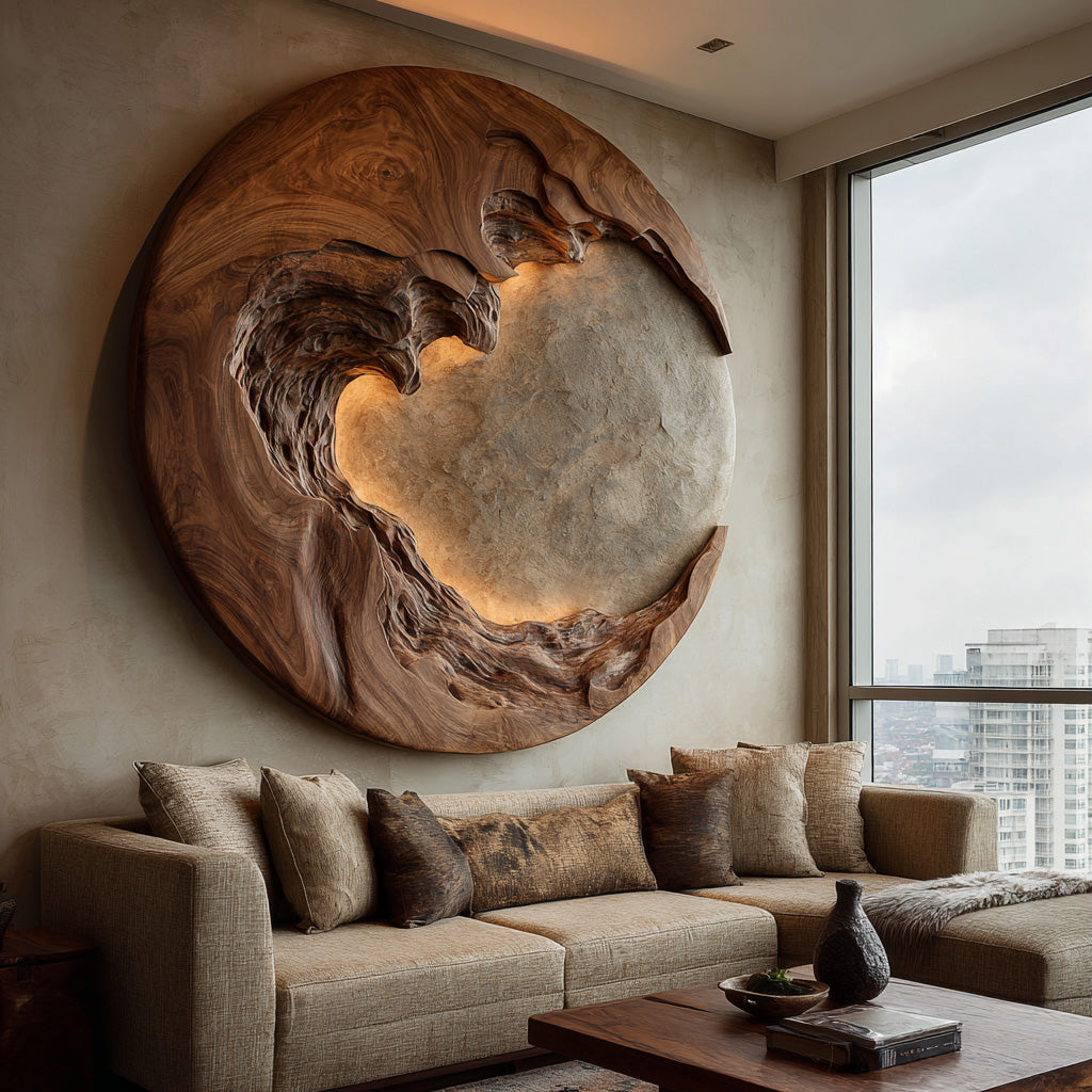 Organic Modern Round Wood Wall Art For Living Room RTTHHNWA168