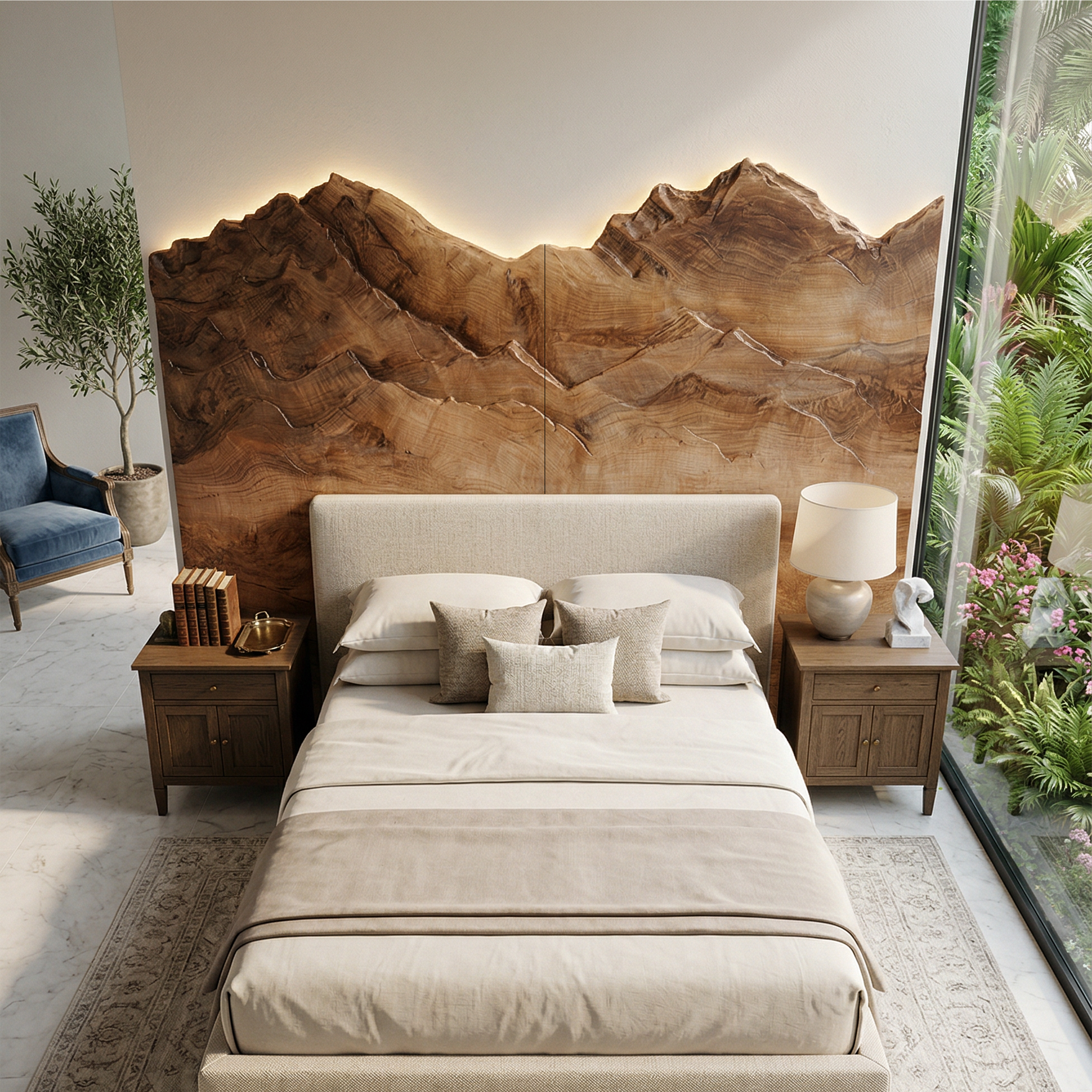 Mountain Relief Wood Headboard For Luxury Inspired Bedroom Design SILDTTRHB005