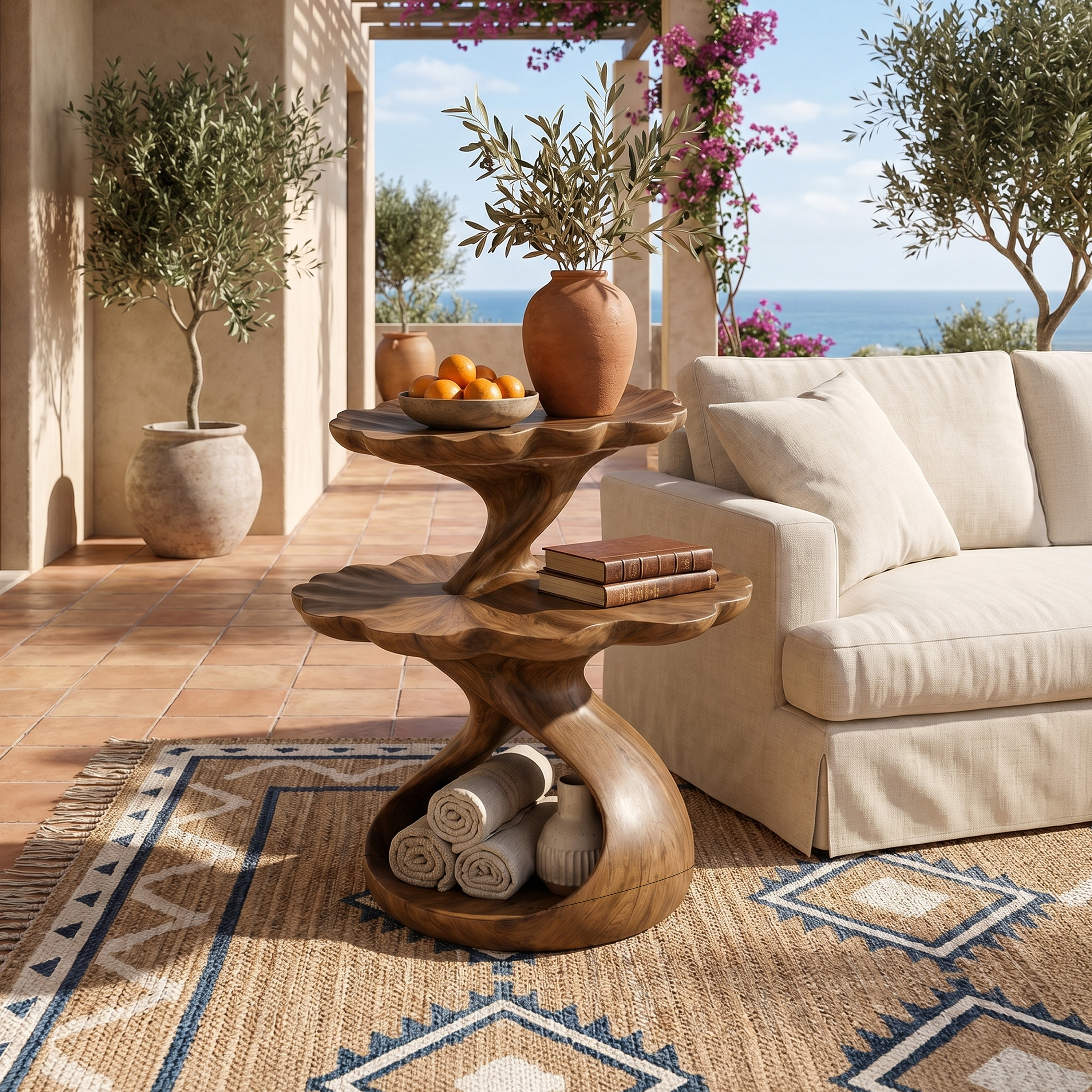 Mediterranean Two Tier Side Table Courtyard Living Room SILDTTRSTA026