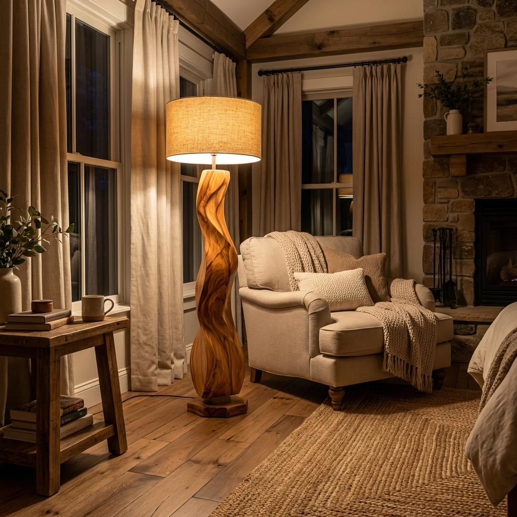 Modern Wood Floor Lamp Sculptural Design For Living Room RTTHTTLAM034