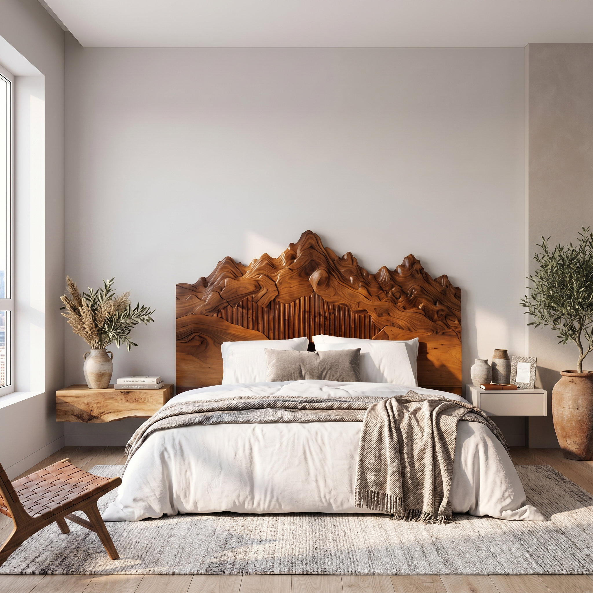 Rustic Mountain Peak Headboard Wooden Bed Headboard For Bedroom SINLSAHB045