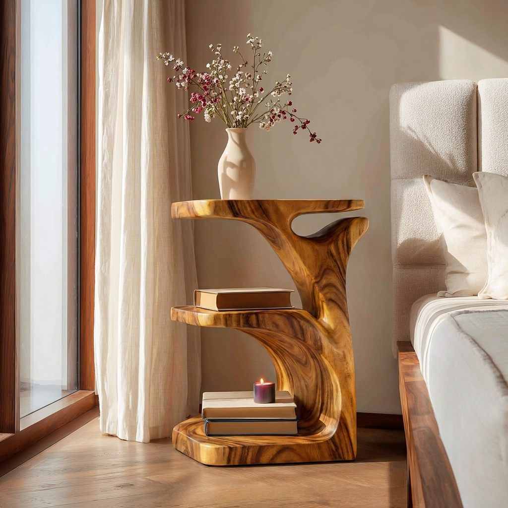 Modern Wooden Nightstand With Open Shelf For Bedroom RTTHTTNS034