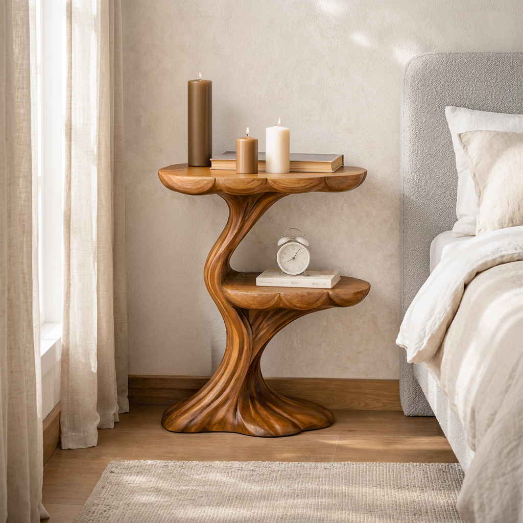 Handcrafted Wooden Nightstand Organic Branch Design For Bedroom RTTHTTNS044