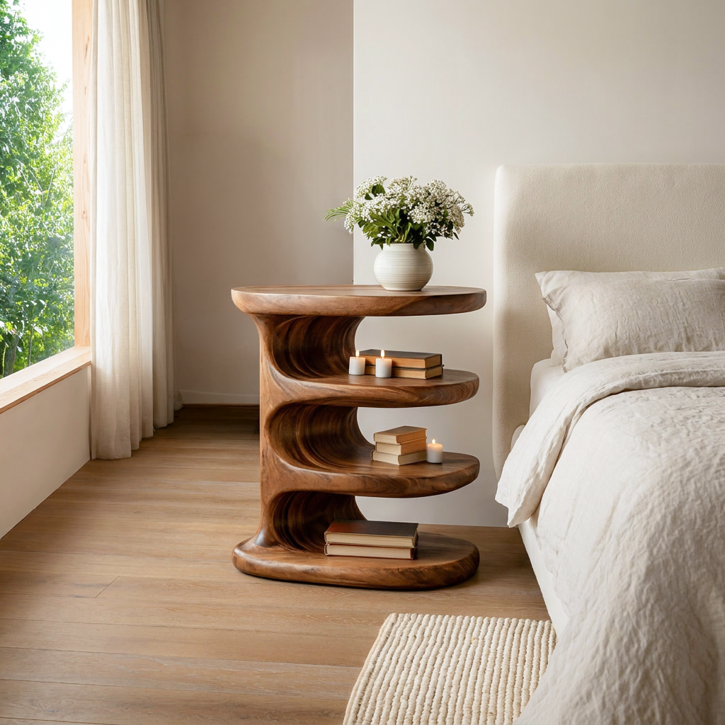 Wooden Nightstand Multi Layer Design For Modern Bedroom RTTHTTNS042