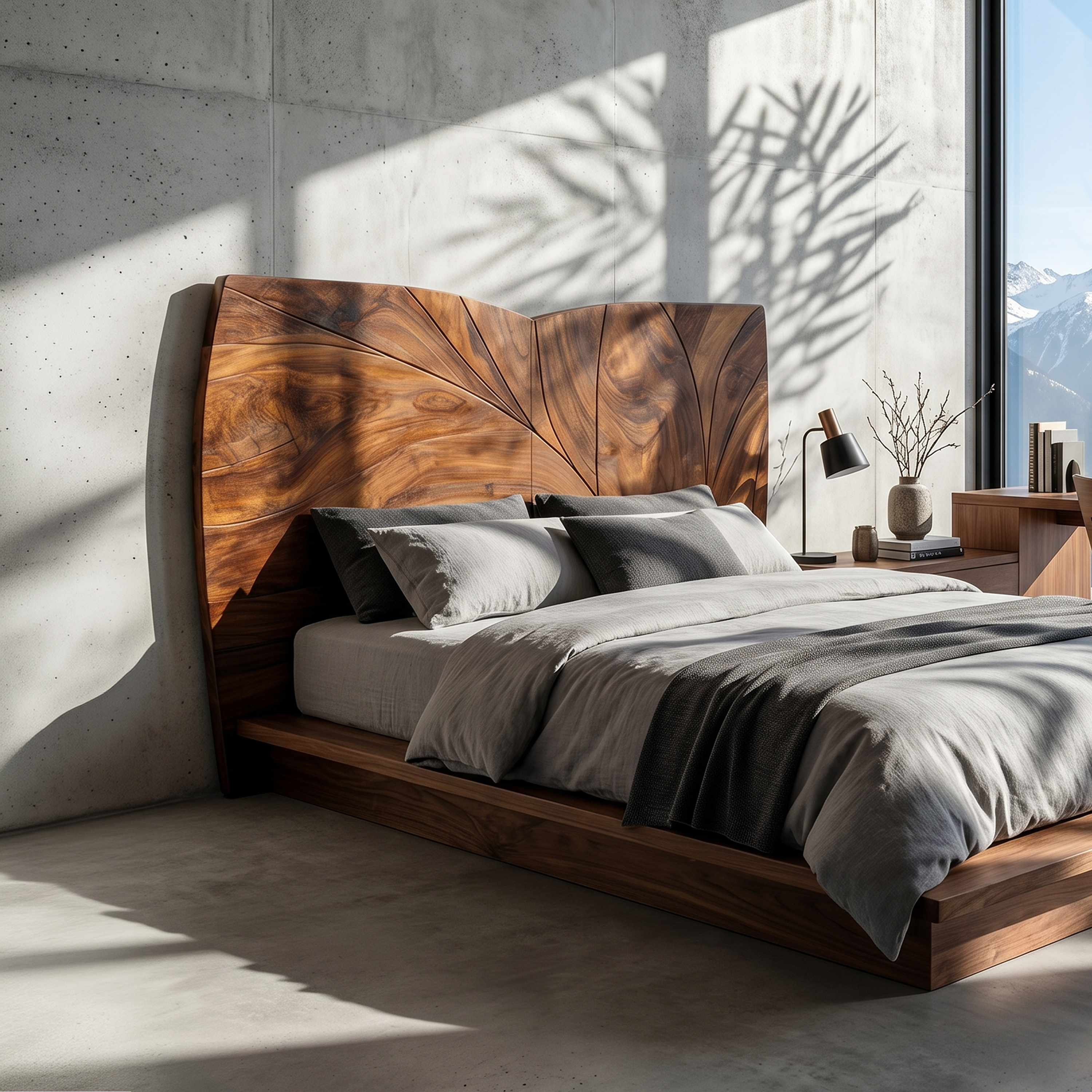 Geometric Walnut Wood Headboard For Modern Loft Bedroom SILDTTRHB025