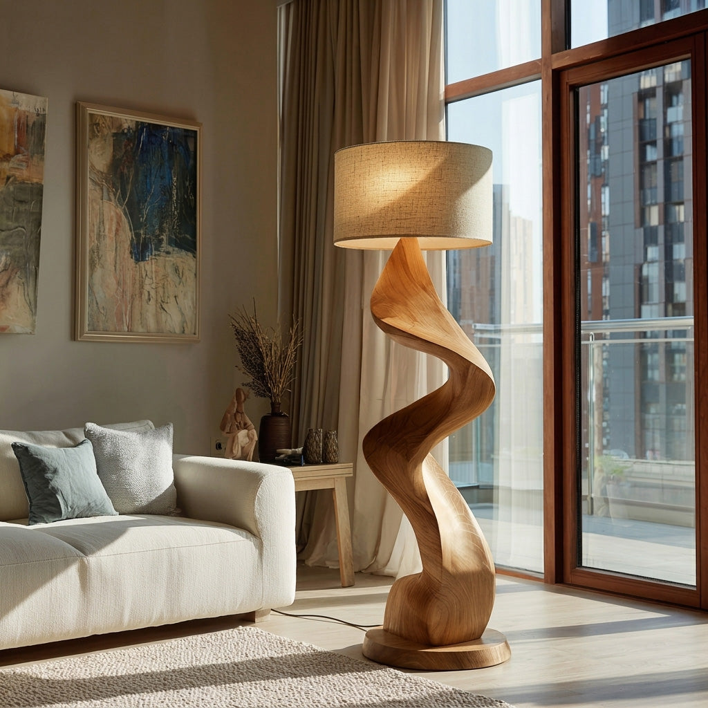 Modern Natural Wood Sculptural Floor Lamp For Living Room Decor RTTHHNLAM068