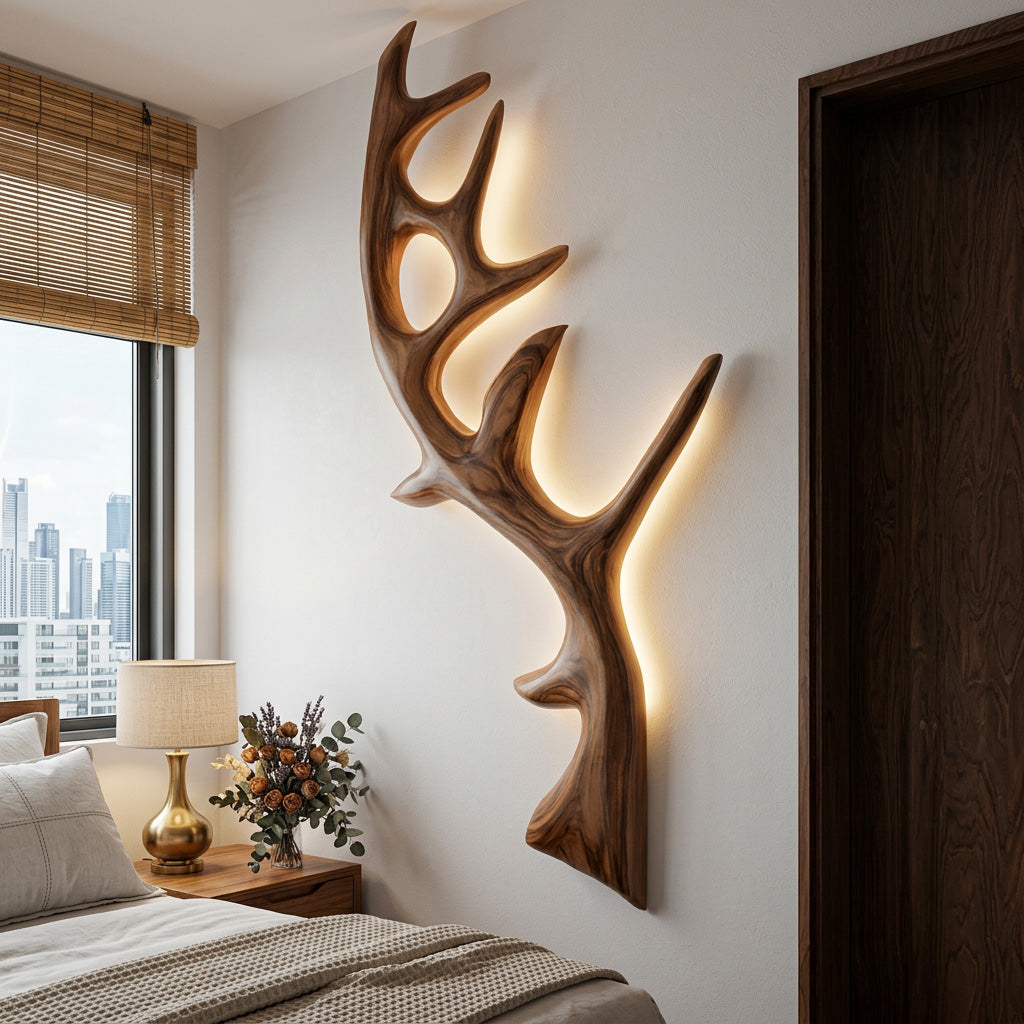 Minimalist Natural Wood Tree Wall Lamp For Bedroom Decor RTTHHNLAM083