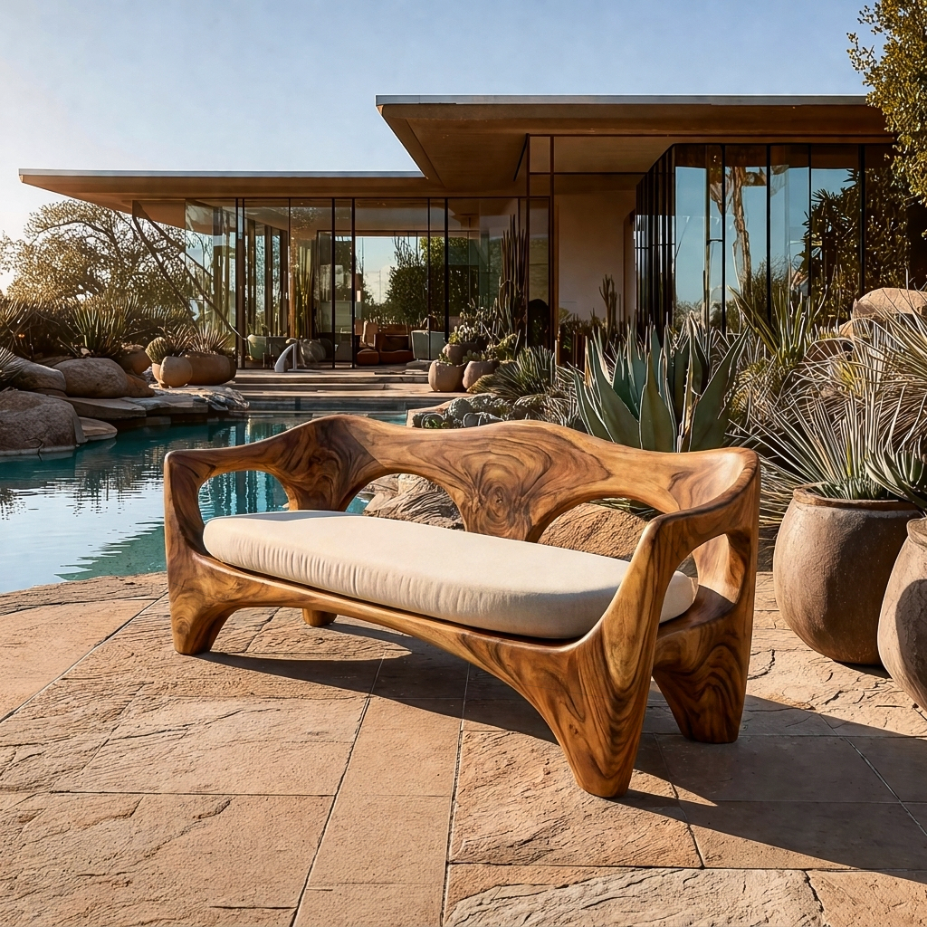 Mid Century Wood Sofa Sculptural Frame For Patio RTTHTTSF035