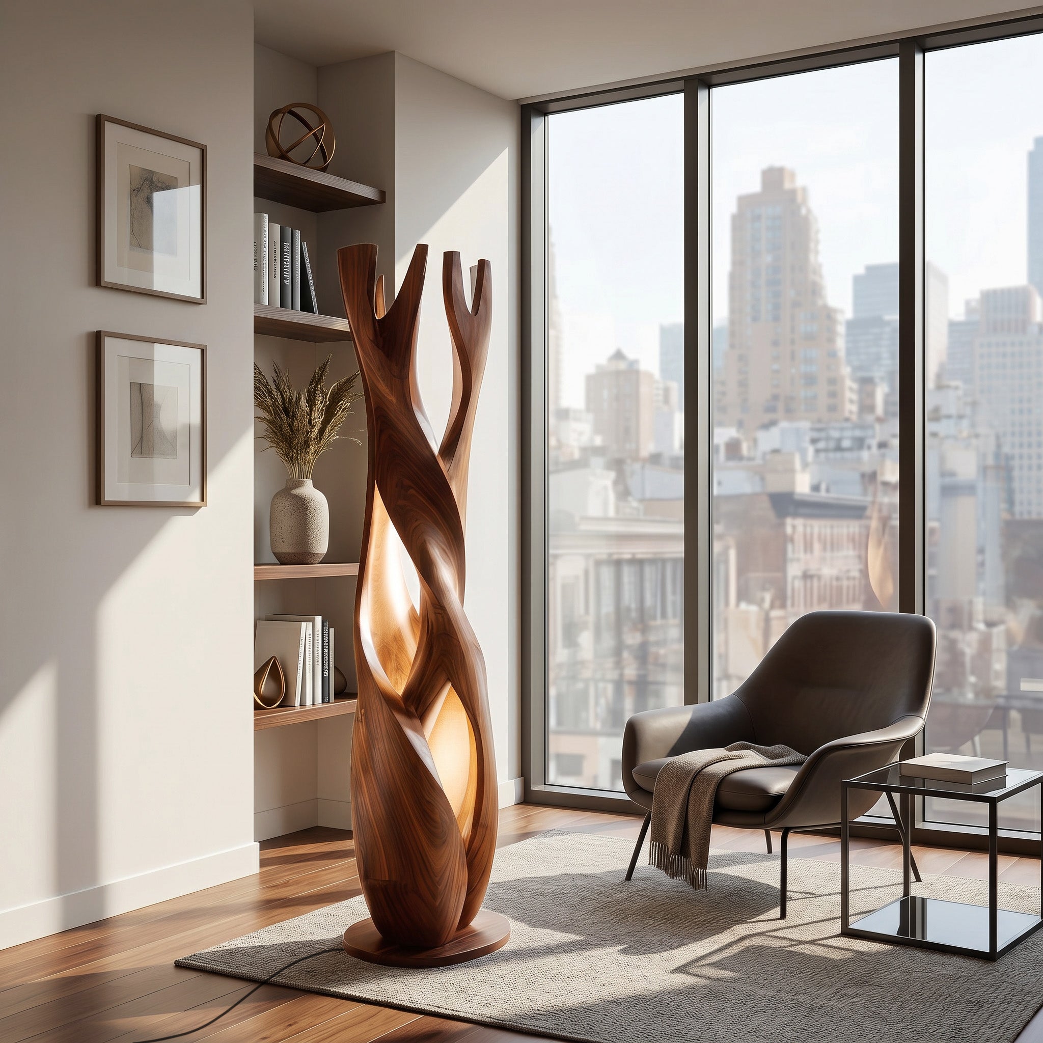 Statement Wooden Sculpture Lamp For Luxury Home RTTHHNLAM085