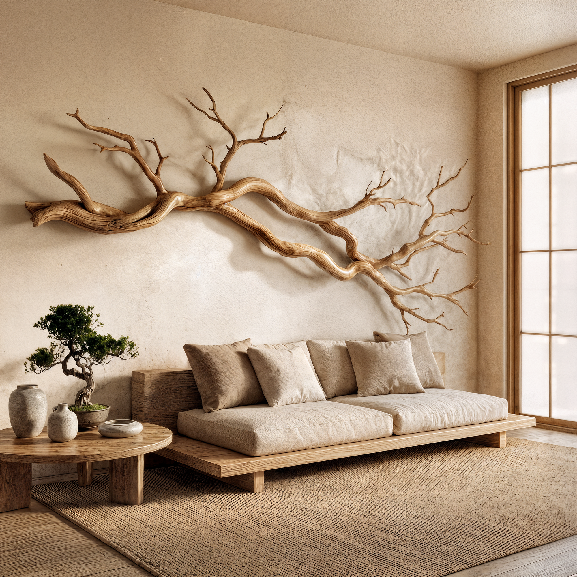 Wabi Sabi Horizontal Branch Wall Sculpture Living Room SINLKIWD061
