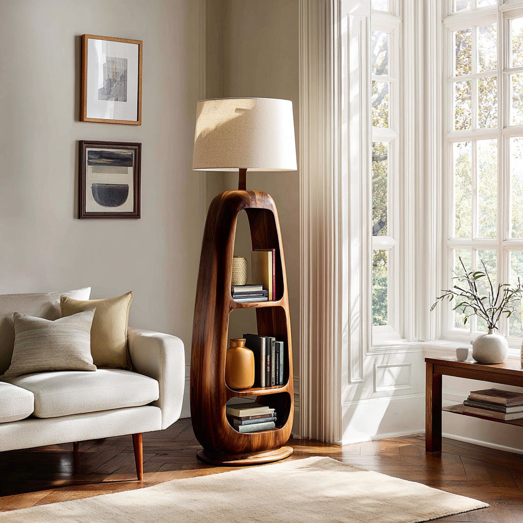 Minimalist Wooden Floor Lamp With Multiple Shelves For Living Decor RTTHHNLAM071