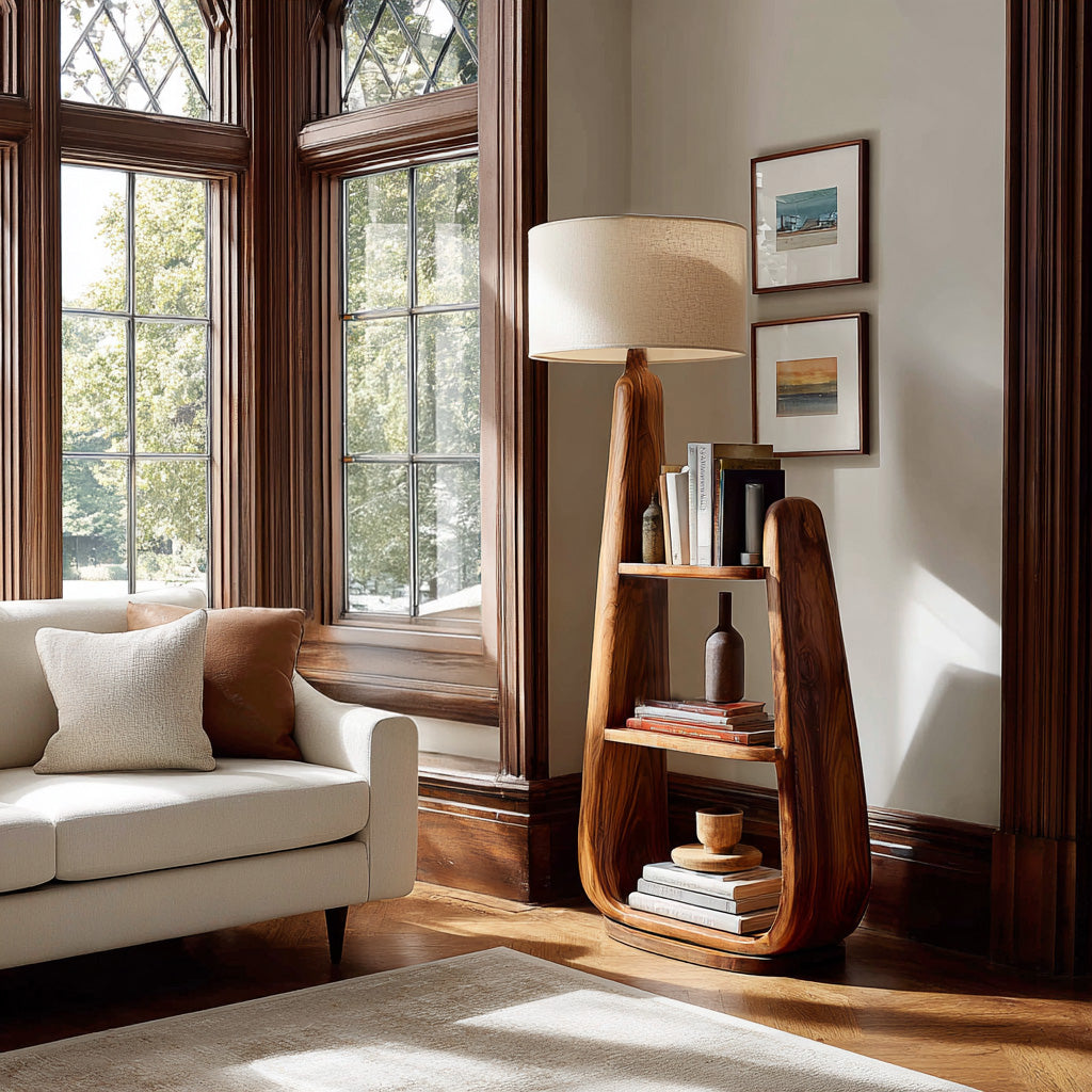 Mid Century Floor Lamp With Unique Integrated Shelving For Interior RTTHHNLAM074