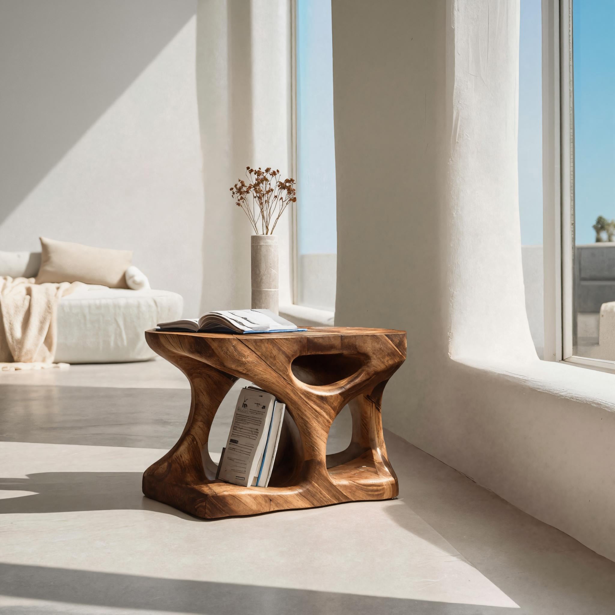 Scandinavian Wooden Side Table With Minimal Curves And Open Shelf For Living Room RTTHHNSTA016