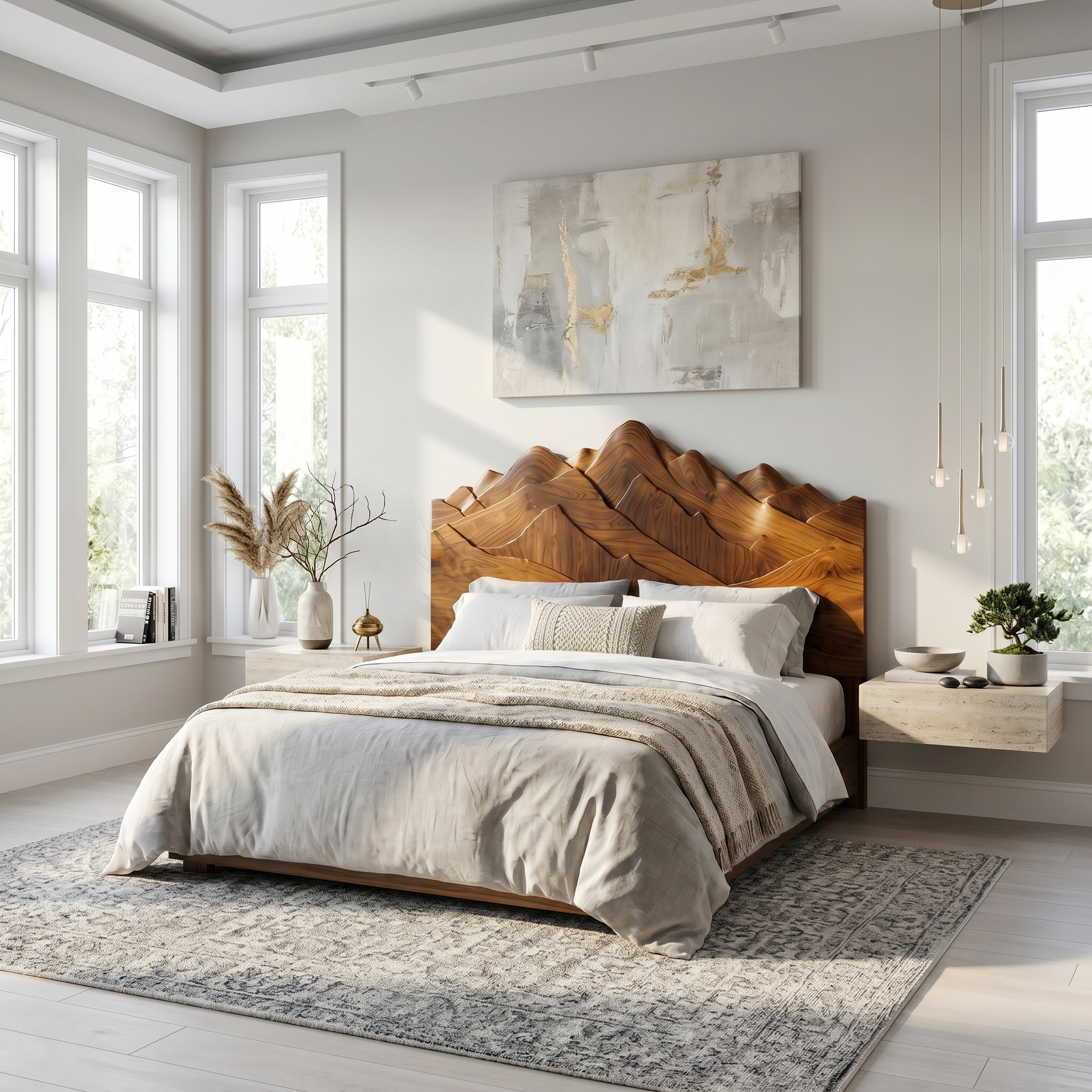 Rustic Mountain Headboard Wooden Bed Headboard For Bedroom SINLSAHB048