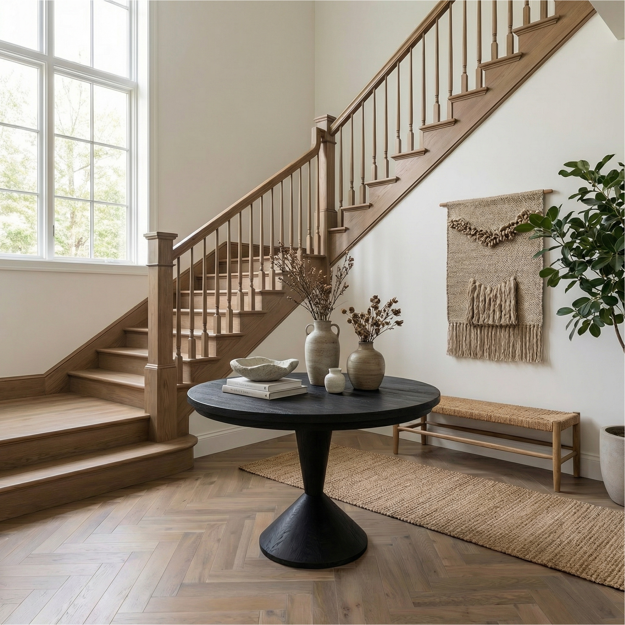 Round Entryway Center Table For Living Room And Staircase SINLSAFT008