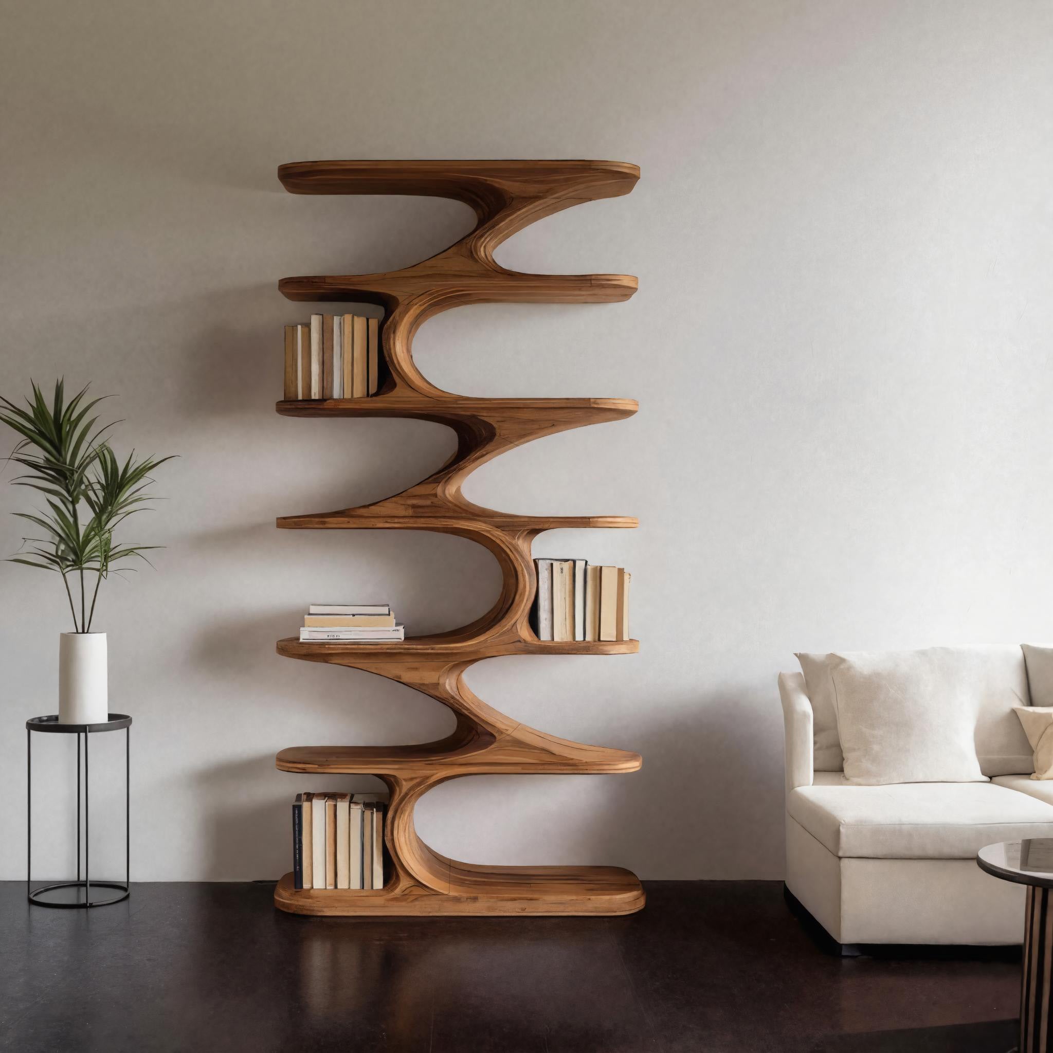 Modern Organic Curved Bookshelf For Living Room SITHHNBS061