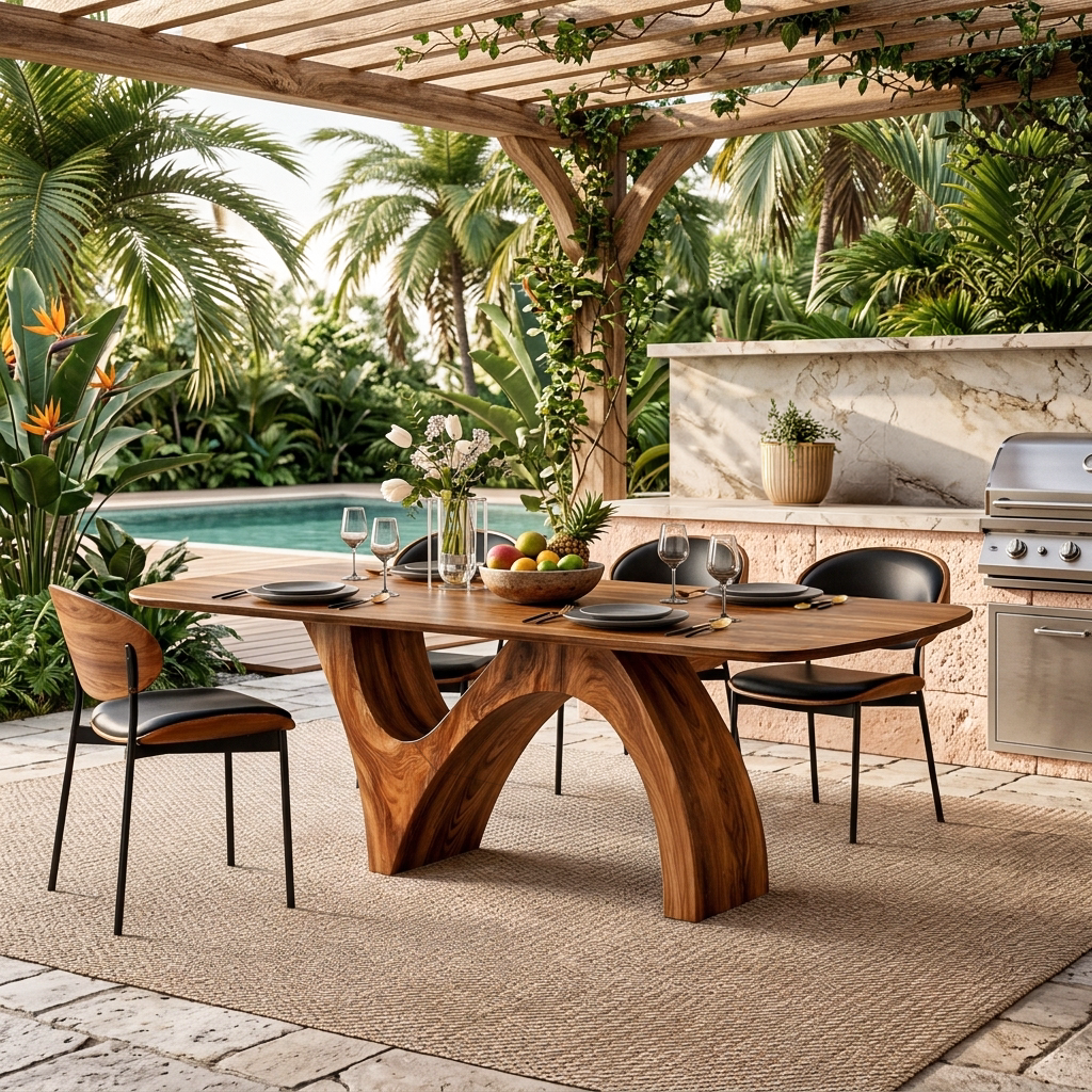 Farmhouse Wooden Dining Table With Organic Shape For Kitchen RTTHTTDN047