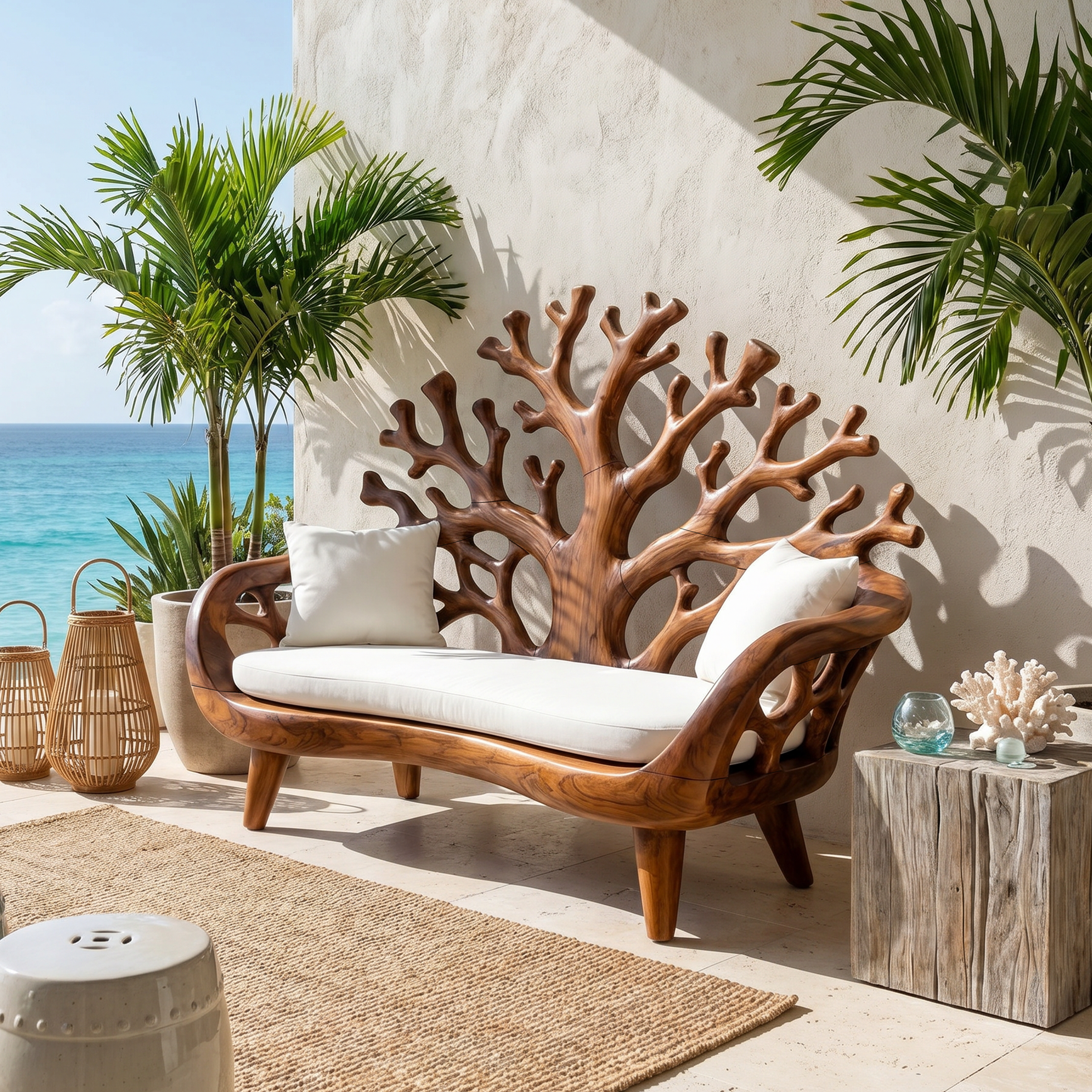 Modern Coral Tree Back Bench For Patio Interior Space SILDTTNBEN024