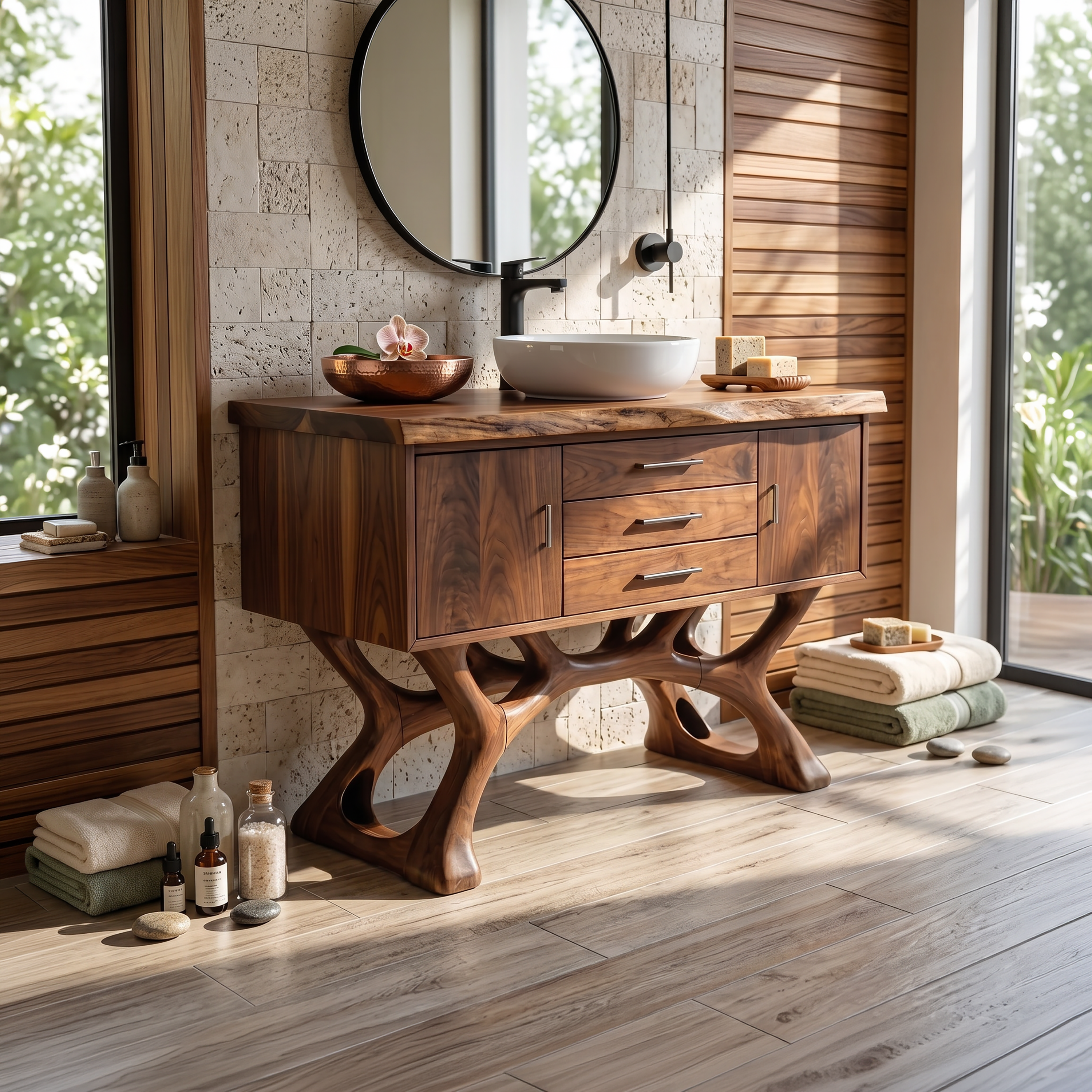 Tropical Wood Vanity Cabinet For Resort Bathroom SILDTTRBRV152