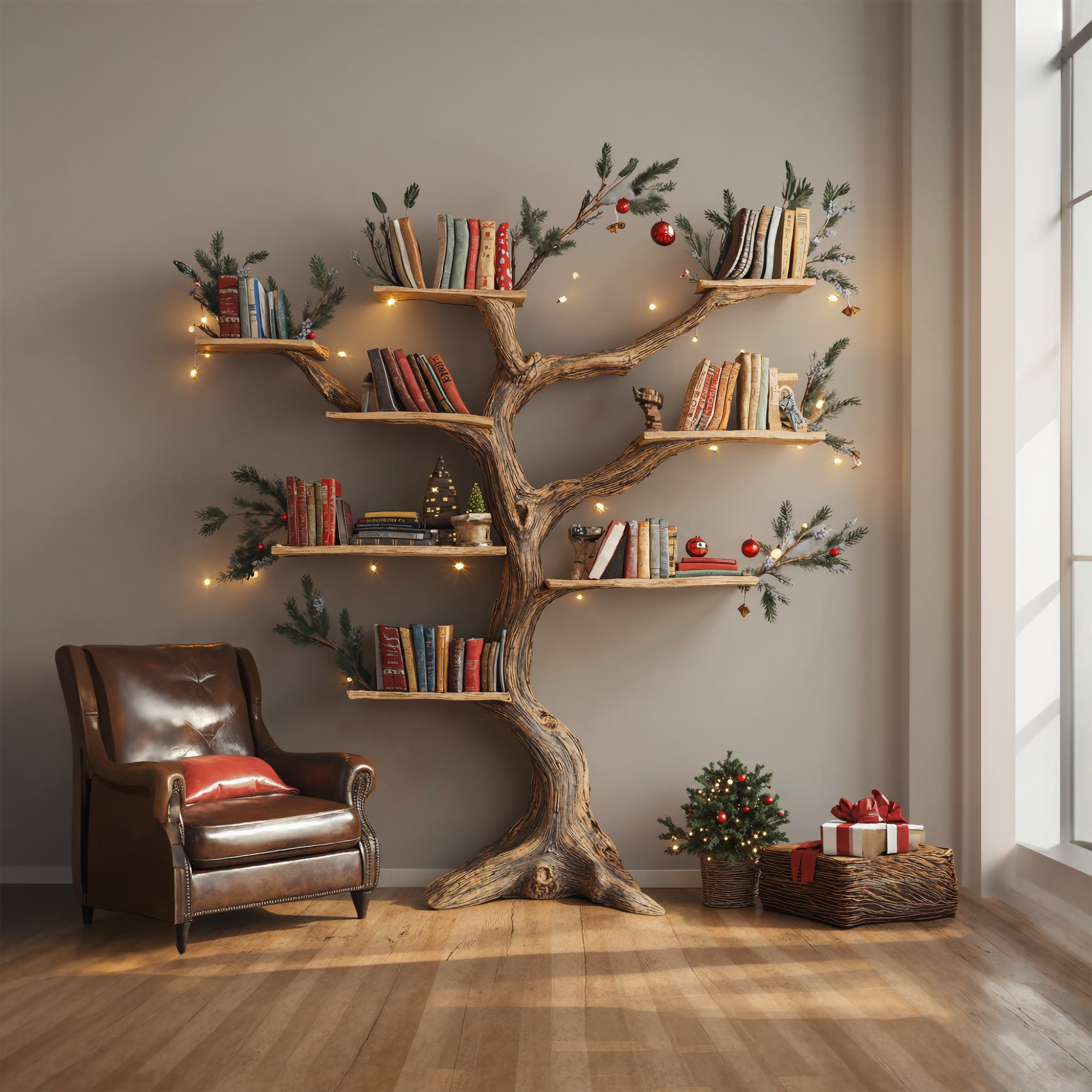 Tree Corner Bookcase Floating Bookshelf SINLTB076