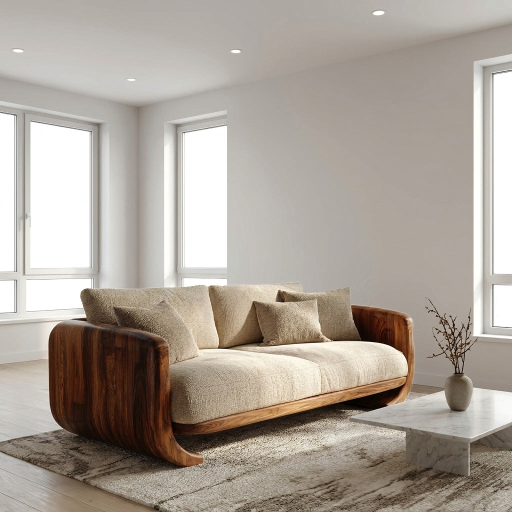 Organic Modern Curved Wood Sofa For Living Room RTTHHNSFA035