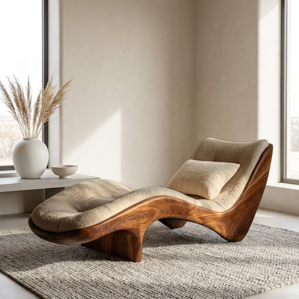 Organic Modern Natural Wood Lounge Chair For Reading Nook RTTHHNSFA031