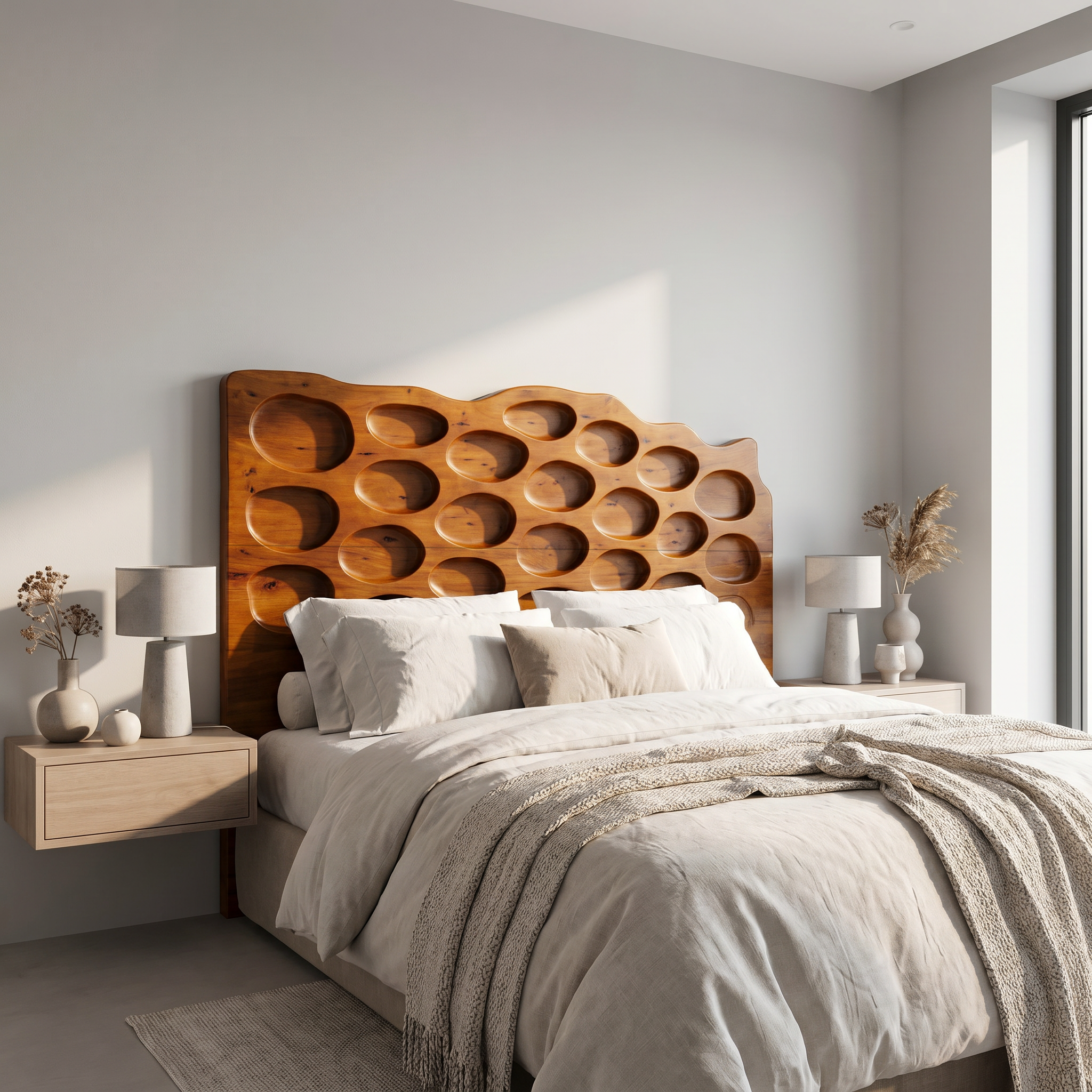 Modern Circular Cutout Headboard Wooden Bed Headboard For Bedroom SINLSAHB050