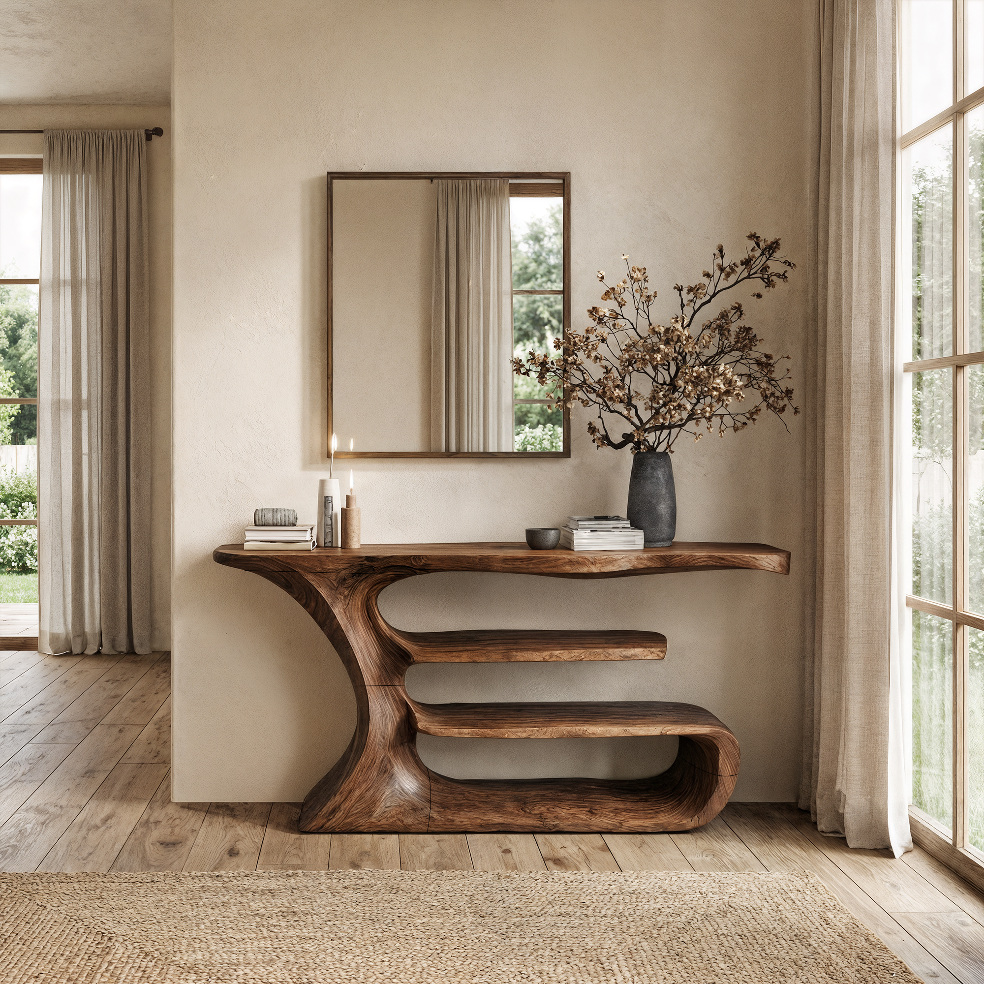 Sculptural Console Table Solid Wood For Elegant Living Room SINLKICS538