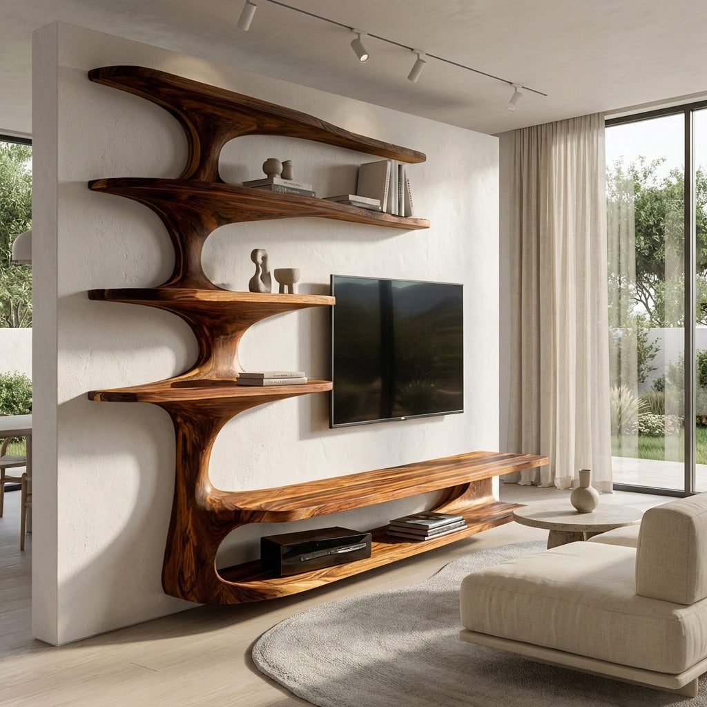 Modern Natural Wood TV Console With Shelving For Living RTTHHNTVC100