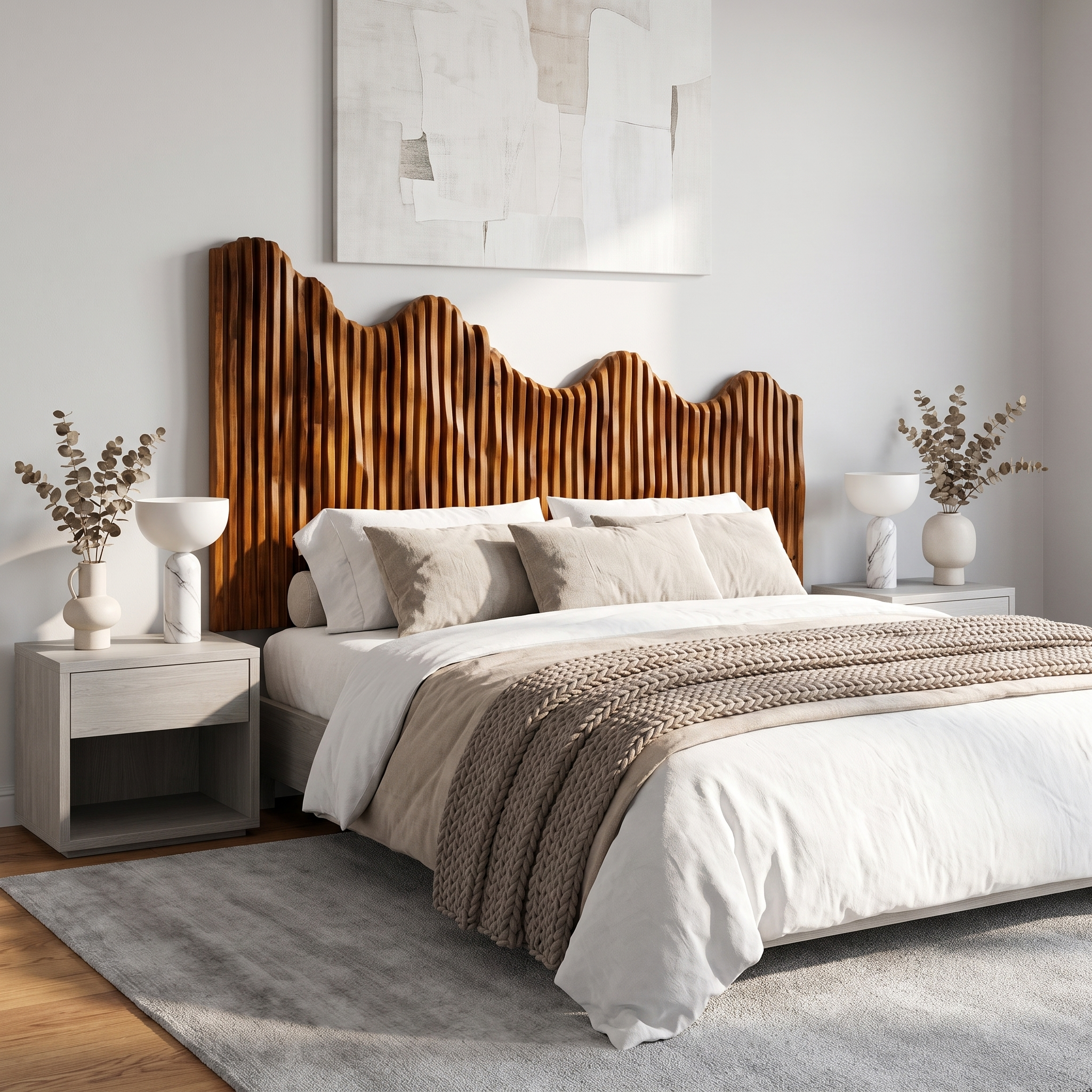 Organic Mountain Landscape Headboard Wooden Bed Headboard For Bedroom SINLSAHB051