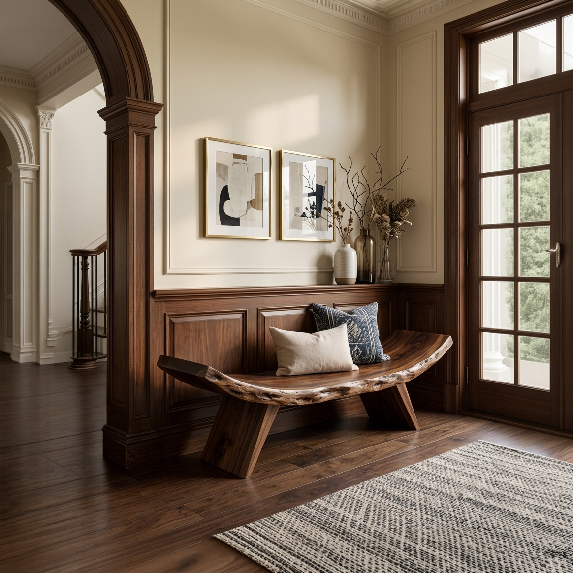Rustic Live Edge Bench With Organic Curves For Entryway SITHTTCHR037