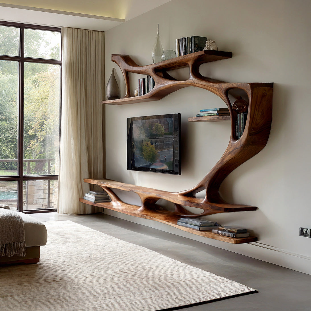 Organic Modern Sculptural Wall TV Shelf For Living Room RTTHHNTVC090