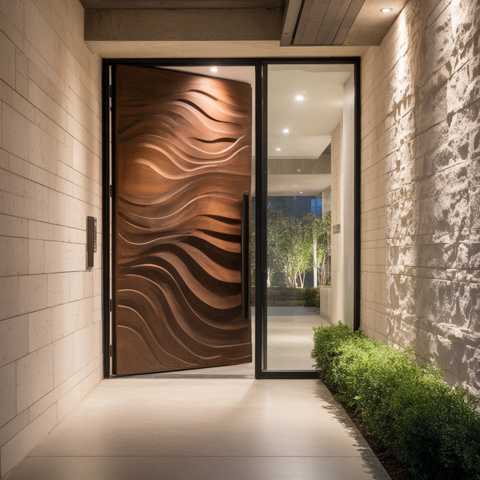 Contemporary Carved Front Door With Wave Pattern For Home Exterior SITHHNDOR026