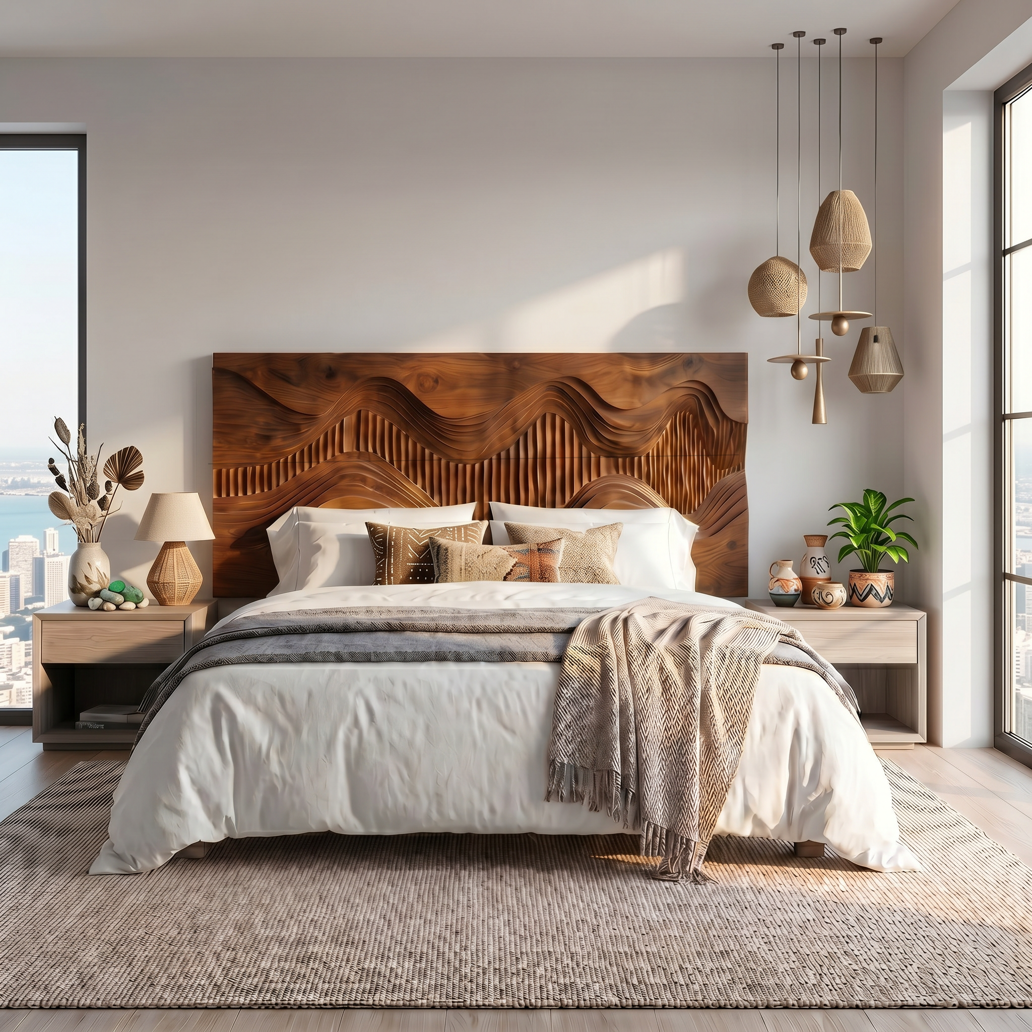 Rustic Mountain Landscape Headboard Wooden Bed Headboard For Bedroom SINLSAHB053