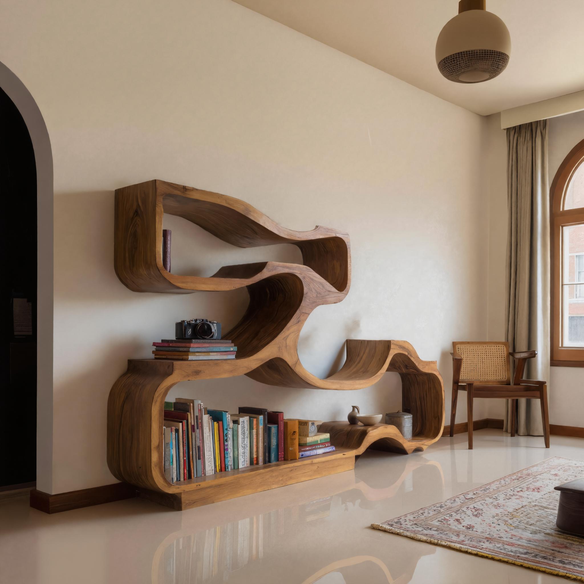 Artistic Bookshelf With Flowing Design For Living Room SITHHNBS032