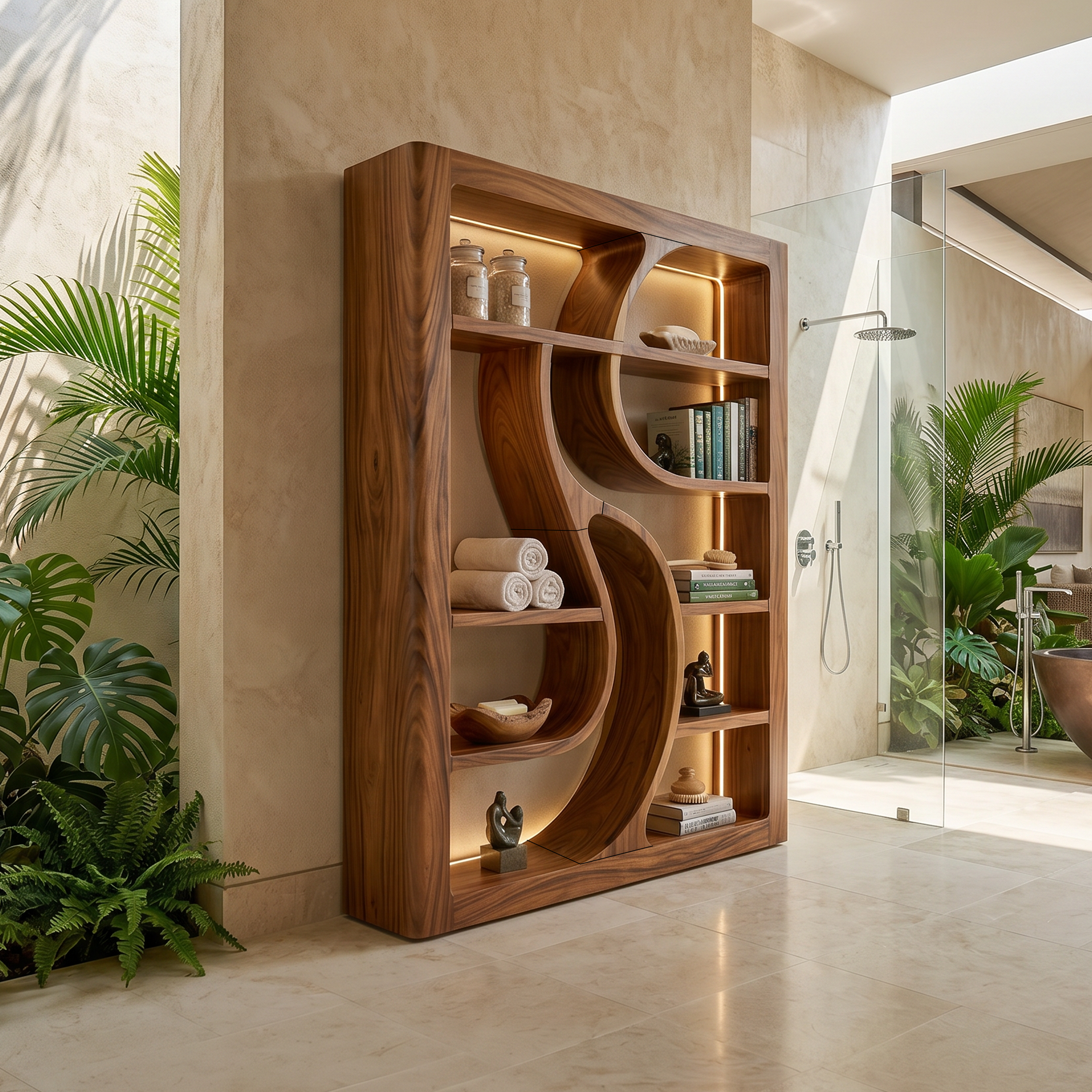 Luxury Wooden Bookshelf Featuring Ambient LED Shelving SILDTTRBS036