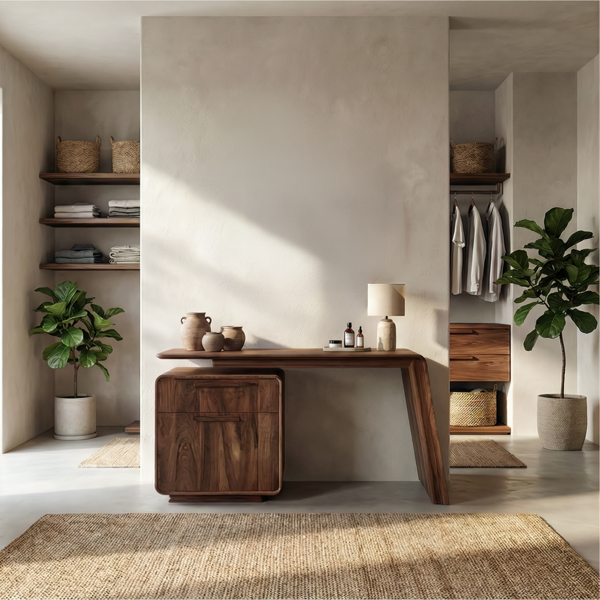 Modern Minimalist Dressing Table With Storage Sculptural Design For Bedroom SINLSABDT052