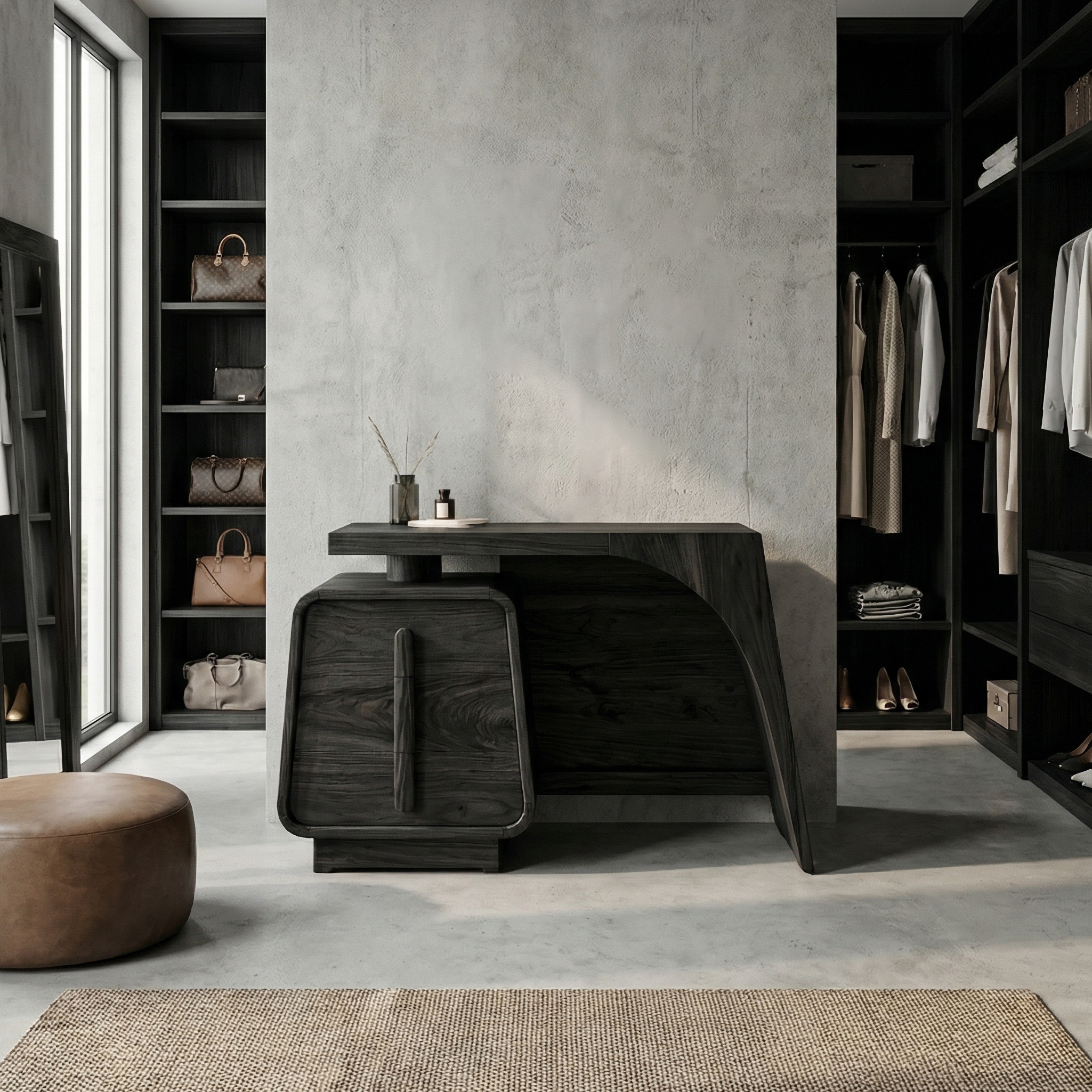 Minimalist Dressing Table With Storage Sculptural Curved Design For Bedroom SINLSABDT051