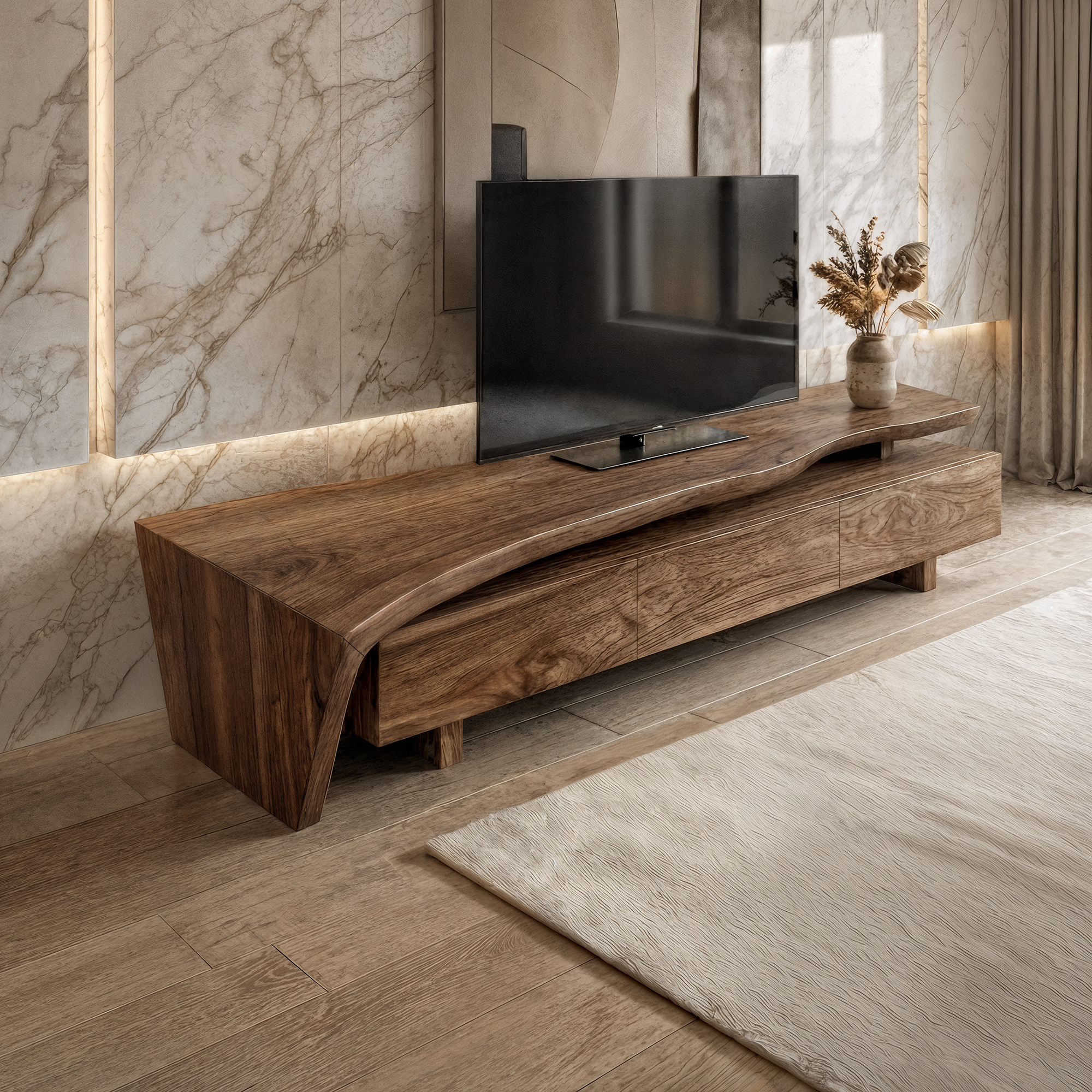 Sculptural Rustic TV Cabinet Solid Wood Living Room SINLKITC017