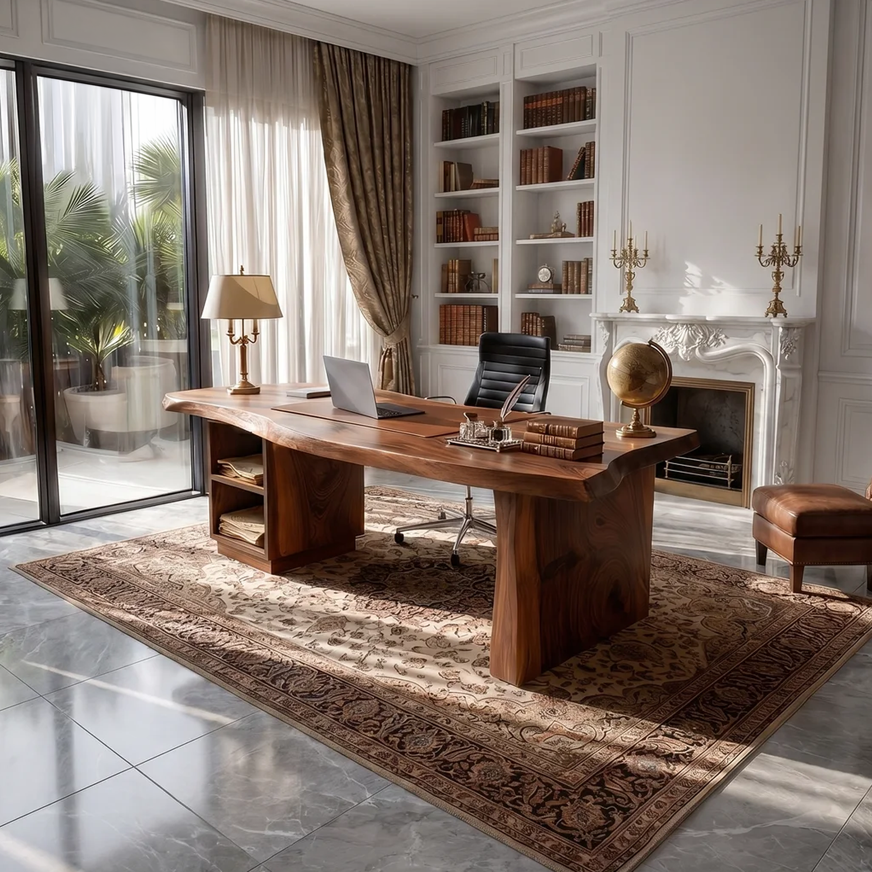 Luxury Executive Desk With Live Edge Top For Classic Home Office SILDTTRDE001