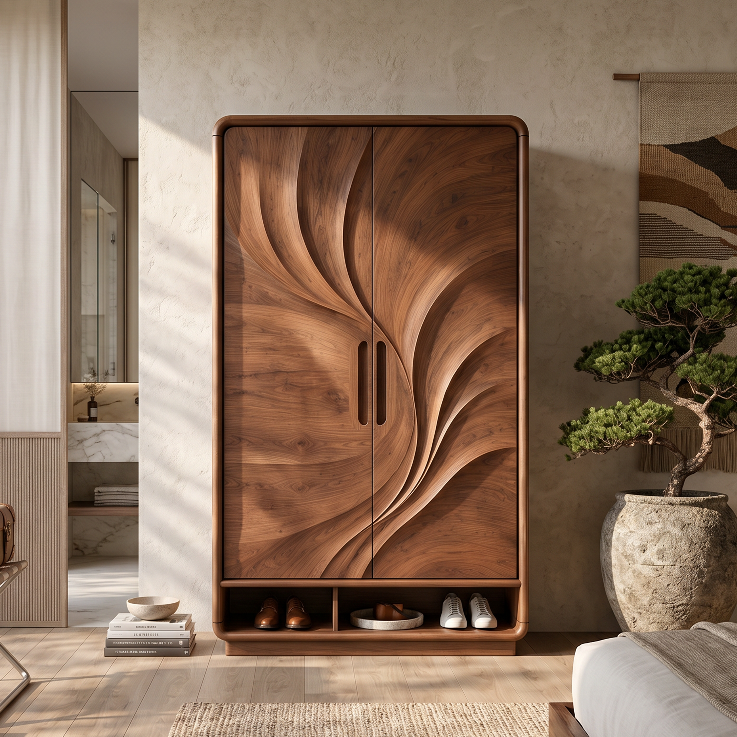 Minimalist Textured Surface Wardrobe For Guest Room Interior SILDTTNWDE004