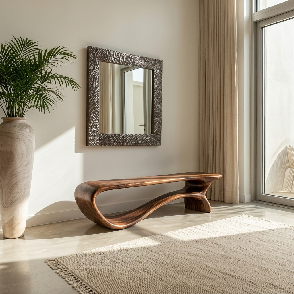 Minimalist Curved Natural Wood Bench For Living Room Decor RTTHHNCHR142