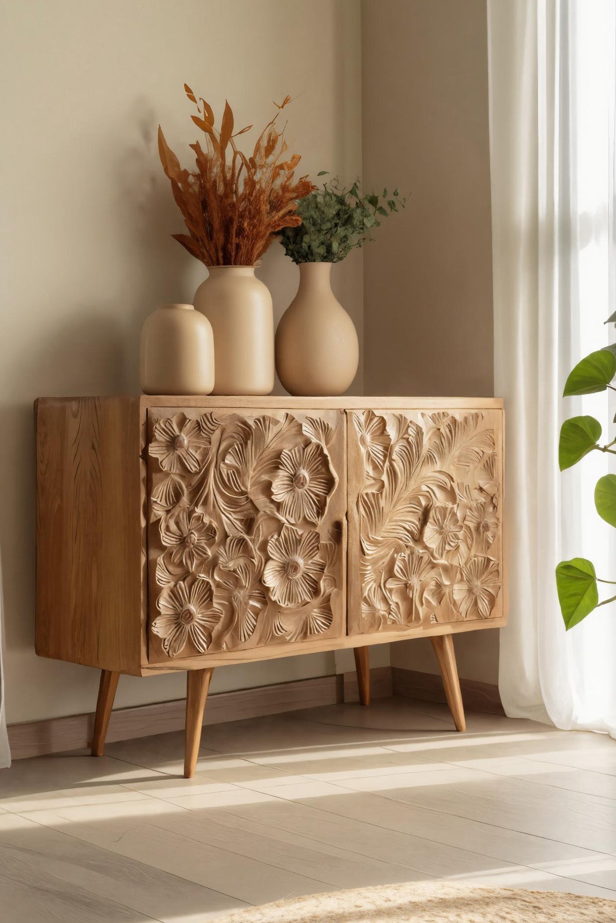 Handcrafted Floral Cabinet For Living Room Or Dining Room SITHHNSIB006