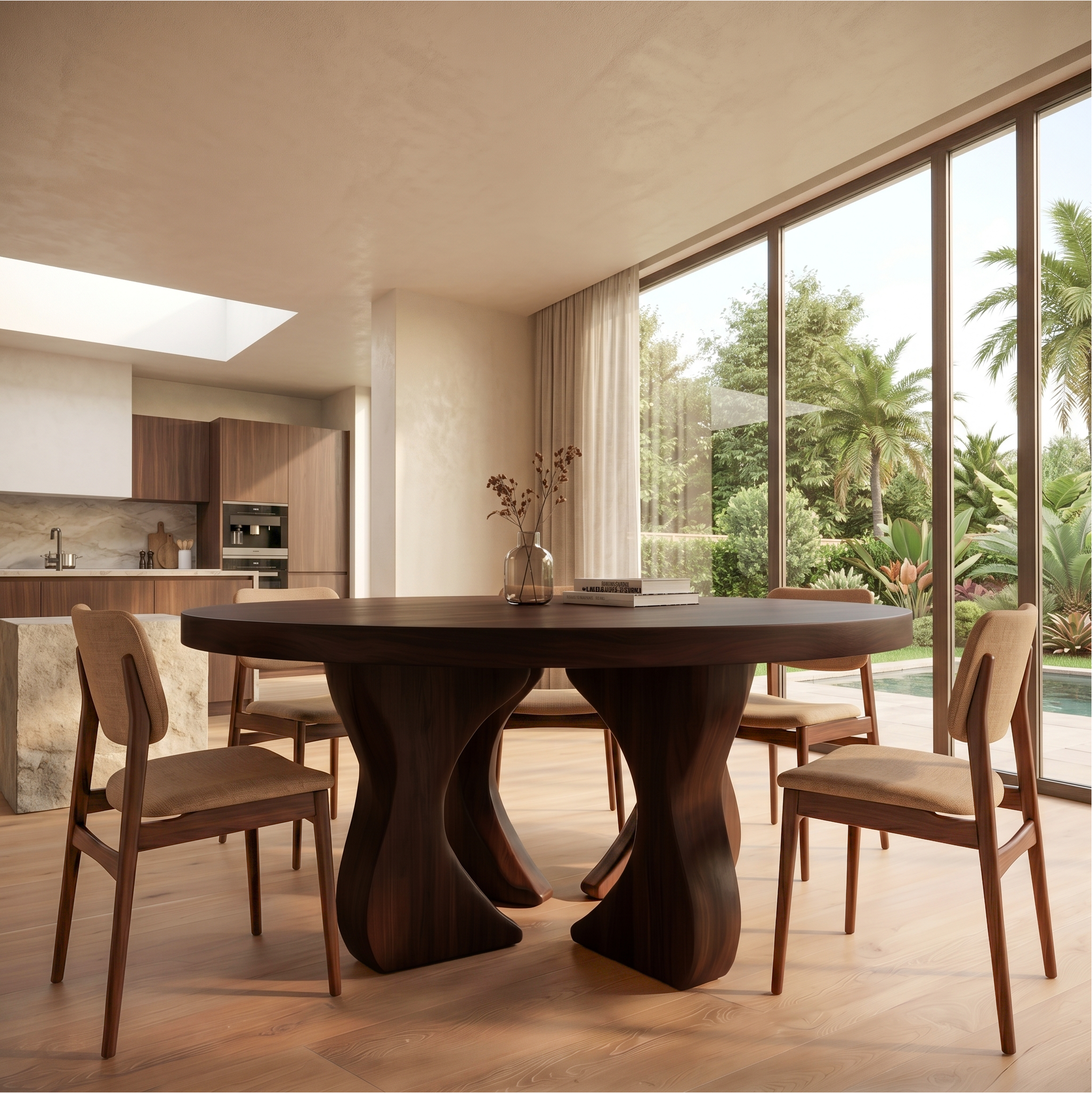Modern Organic Round Dining Table For Dining Room And Kitchen SINLSADT172