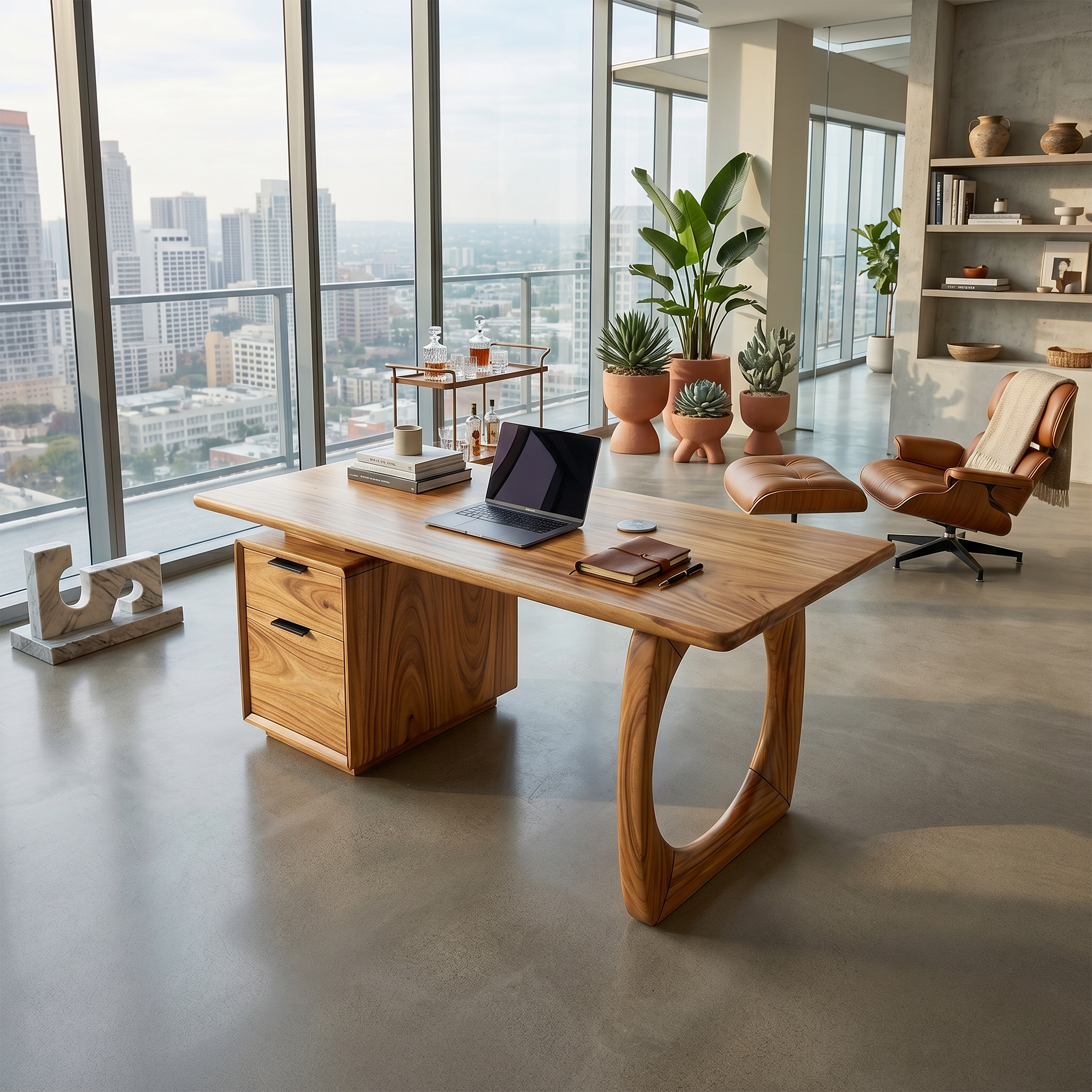 High Rise Workstation Desk With Curved Base For Penthouse Office SILDTTRDE009