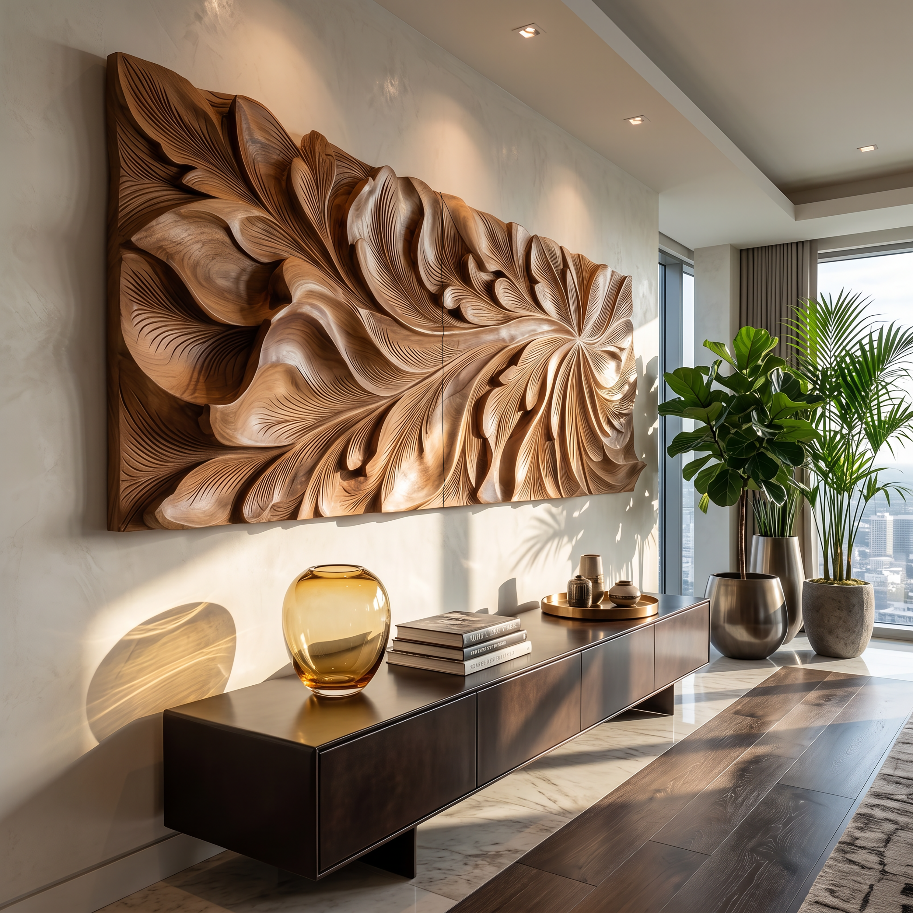 Luxury Wall Art With Floral Carving For Living Room SILDTTRWA155