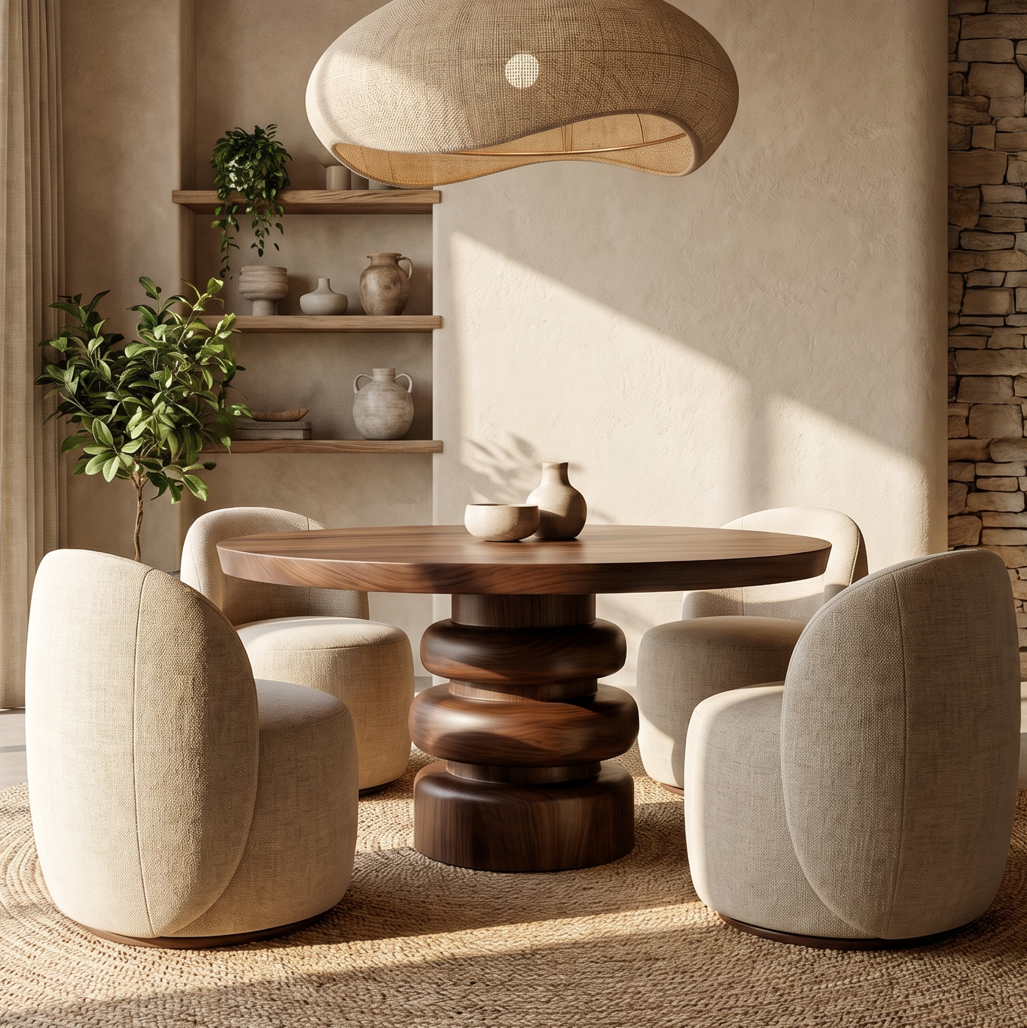 Rustic Sculptural Round Dining Table For Dining Room SINLSADT173