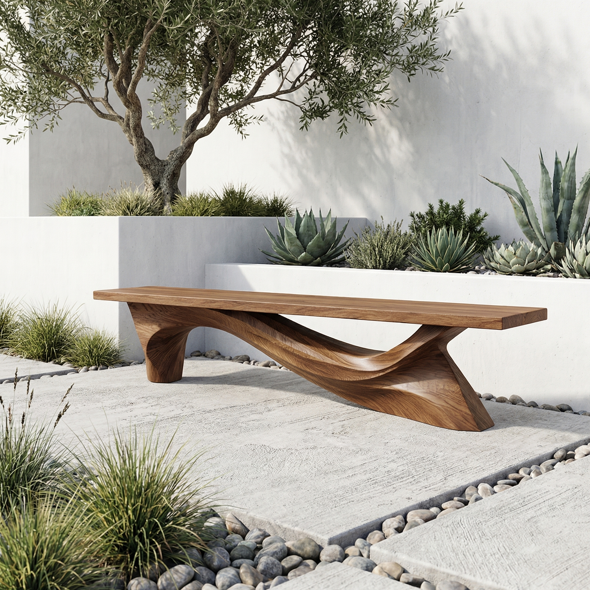 Modern Organic Bench Solid Wood Asymmetrical Wave Structure Hallway And Entryway SINLHARS098