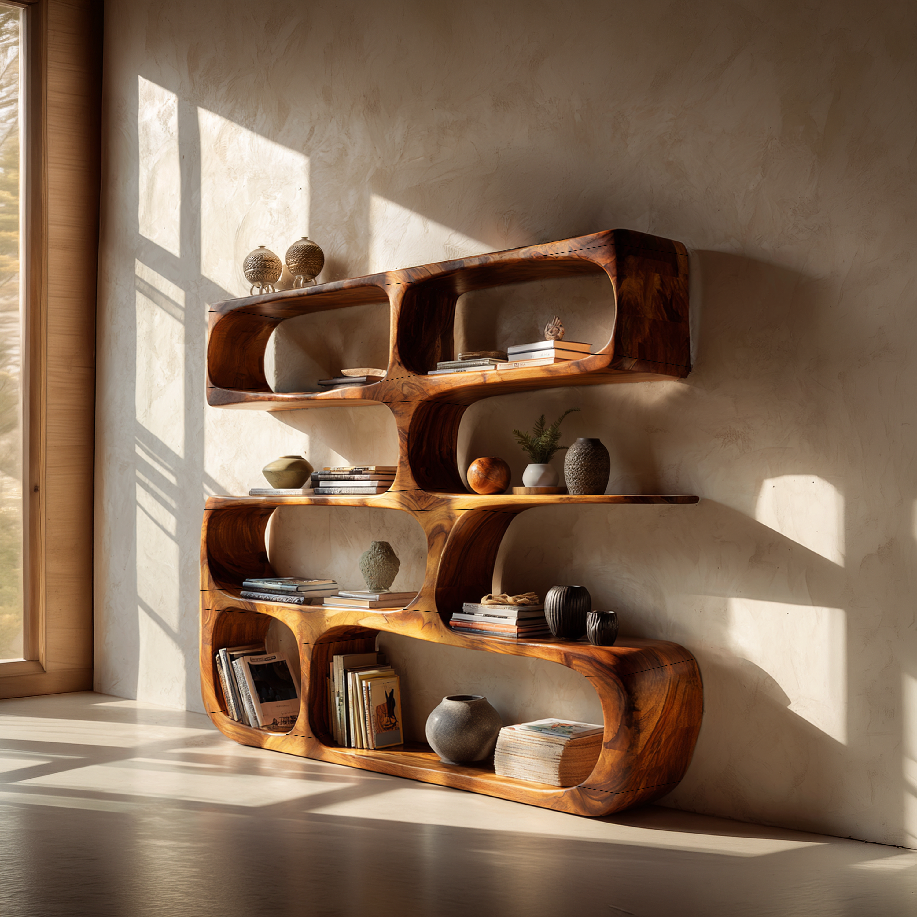 Minimalist Modern Sculptural Bookshelf Living Room Decor SILDTTRBS010
