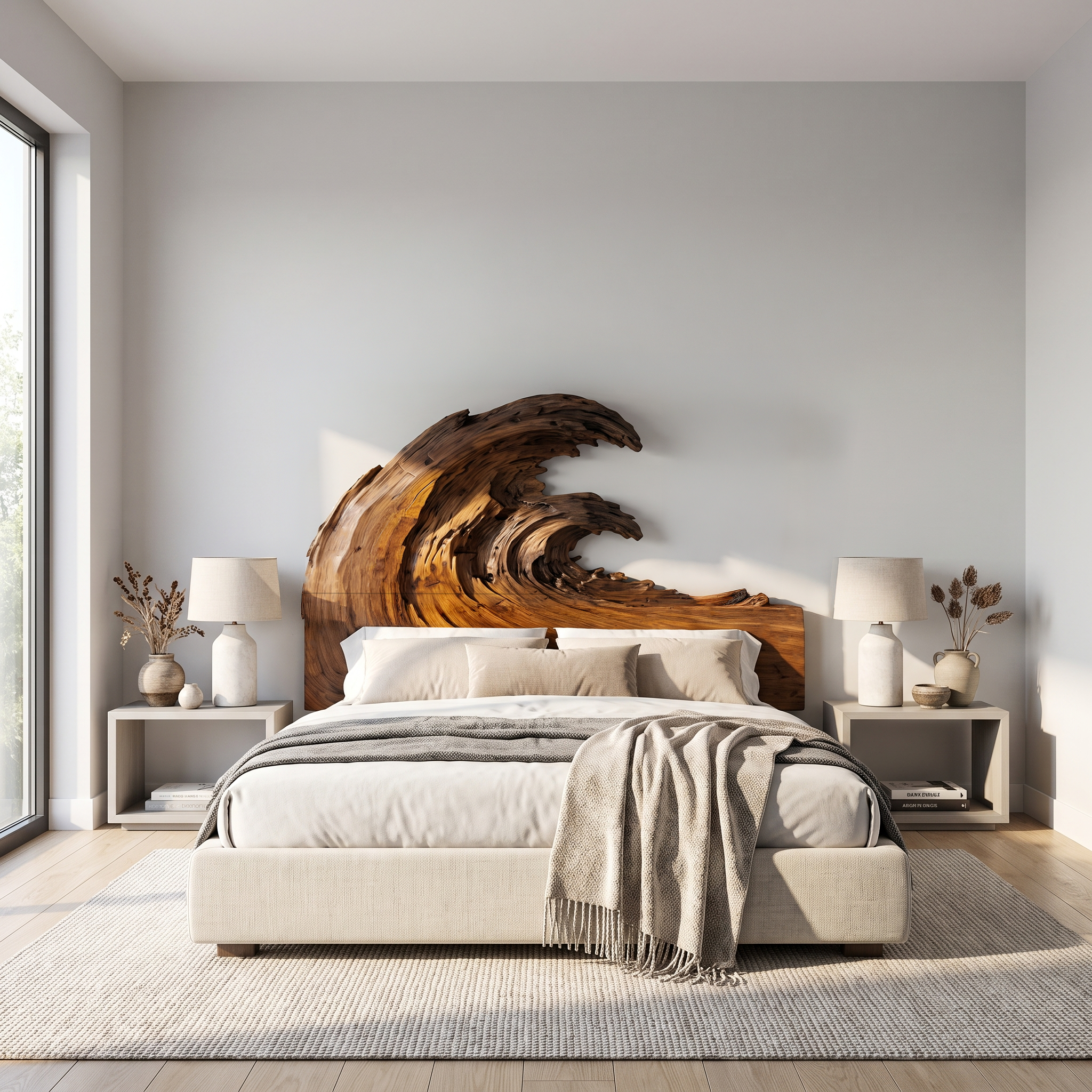 Organic Flowing Grain Headboard Wooden Bed Headboard For Bedroom SINLSAHB058